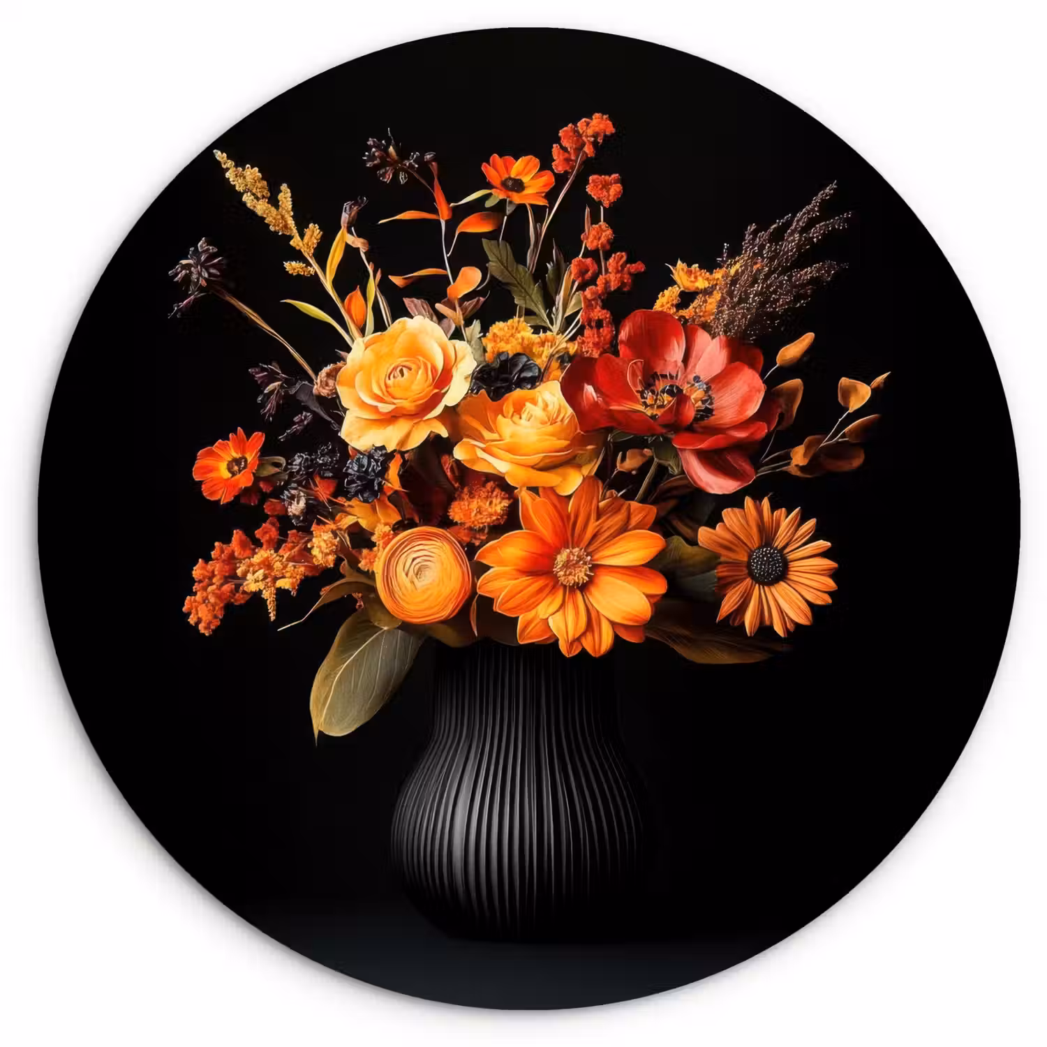 Herfst - Boeket - Oranje Wandcirkel kunststof plaat 5mm dik klein -3d
