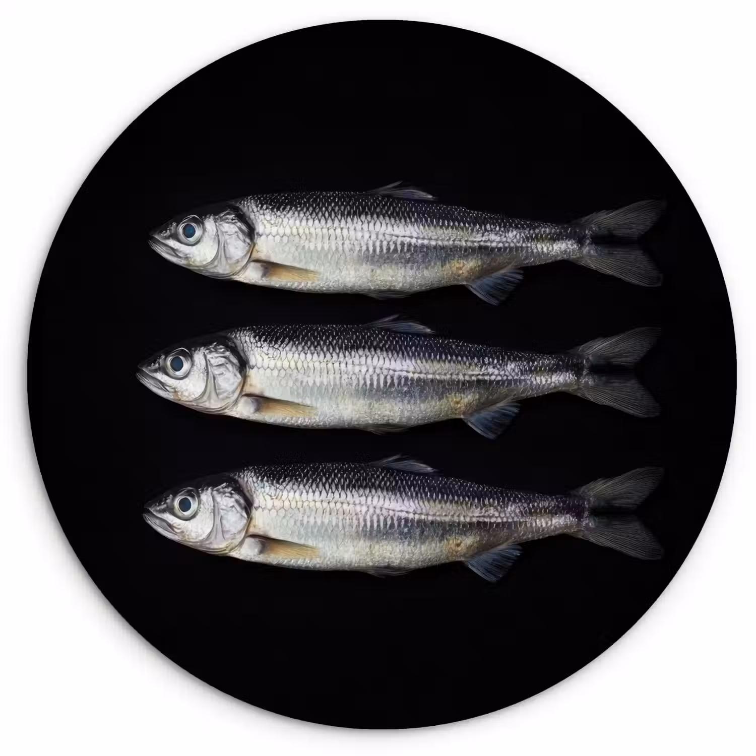 Haring - Vissen - Zwart Wandcirkel kunststof plaat 5mm dik klein -3d