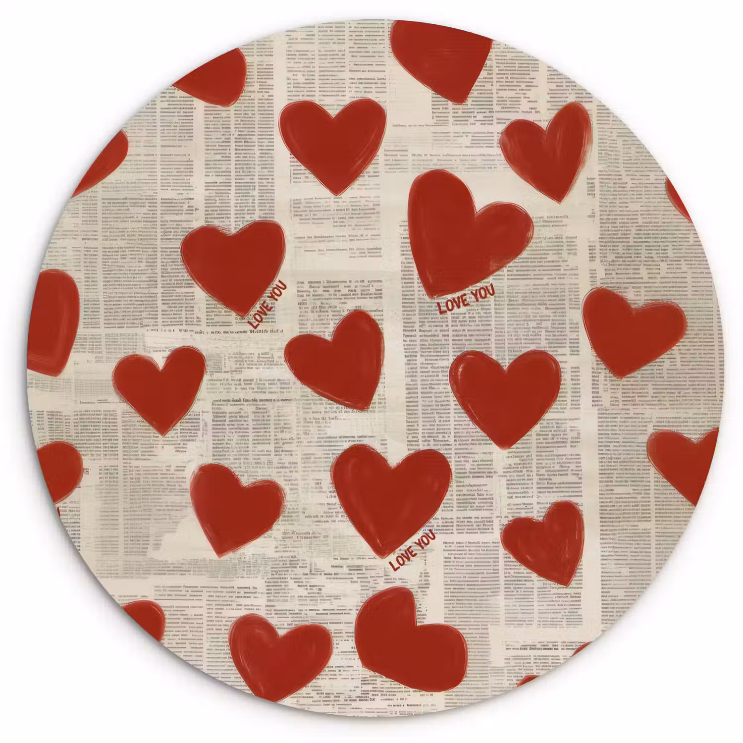 Hartjes - Krant - Loveyou Wandcirkel kunststof plaat 5mm dik klein -3d