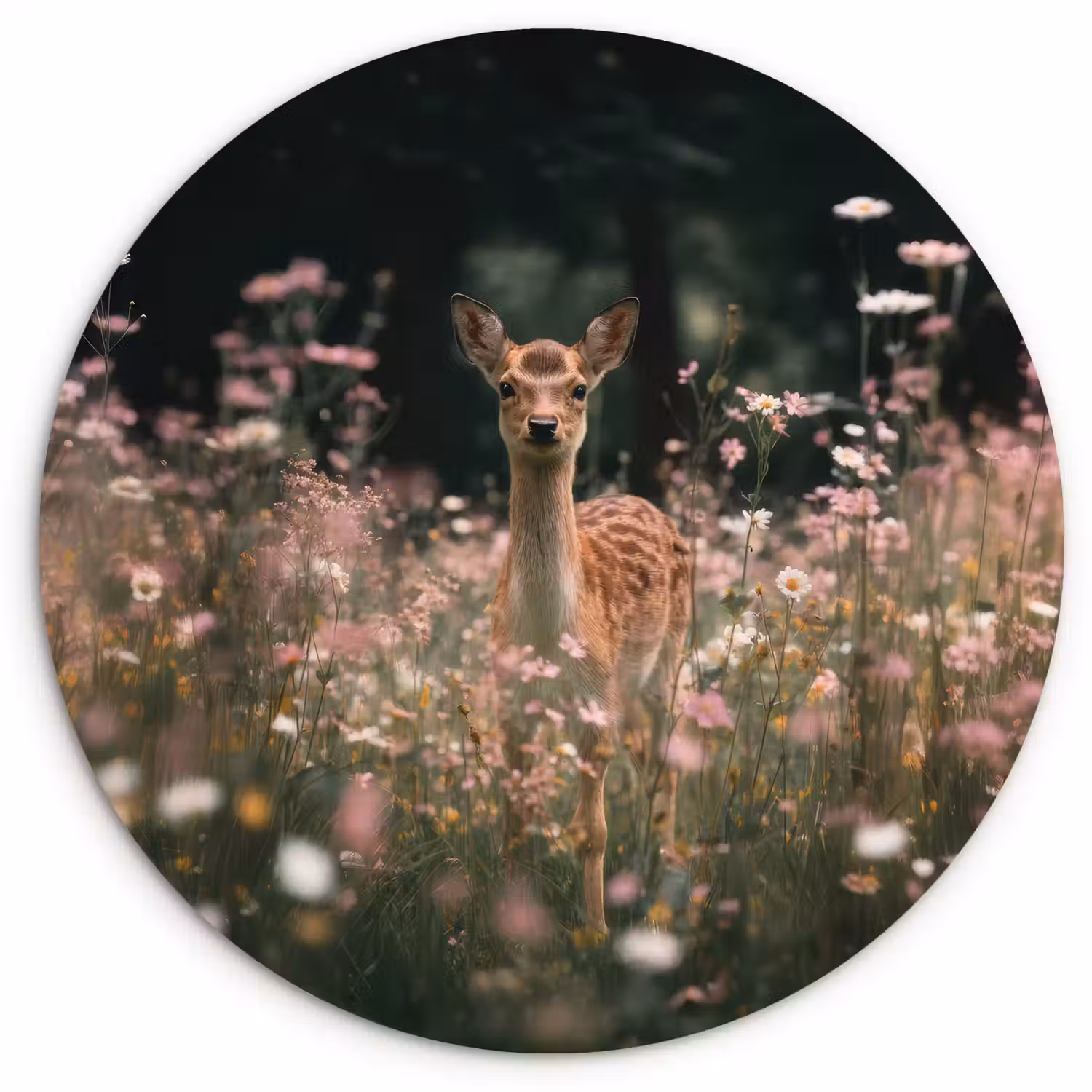 Hert - Wilde bloemen - Bos Wandcirkel kunststof plaat 5mm dik klein -3d