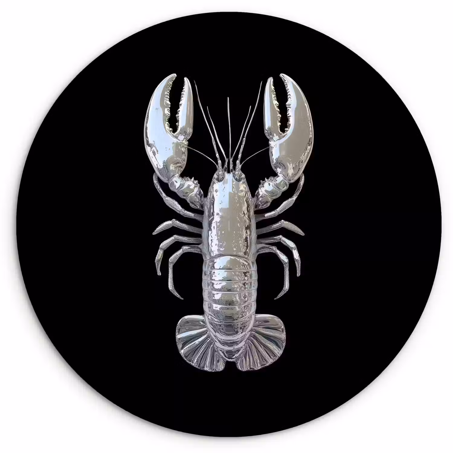 Kreeft - Zilver - Metallic - Luxe Wandcirkel kunststof plaat 5mm dik klein -3d