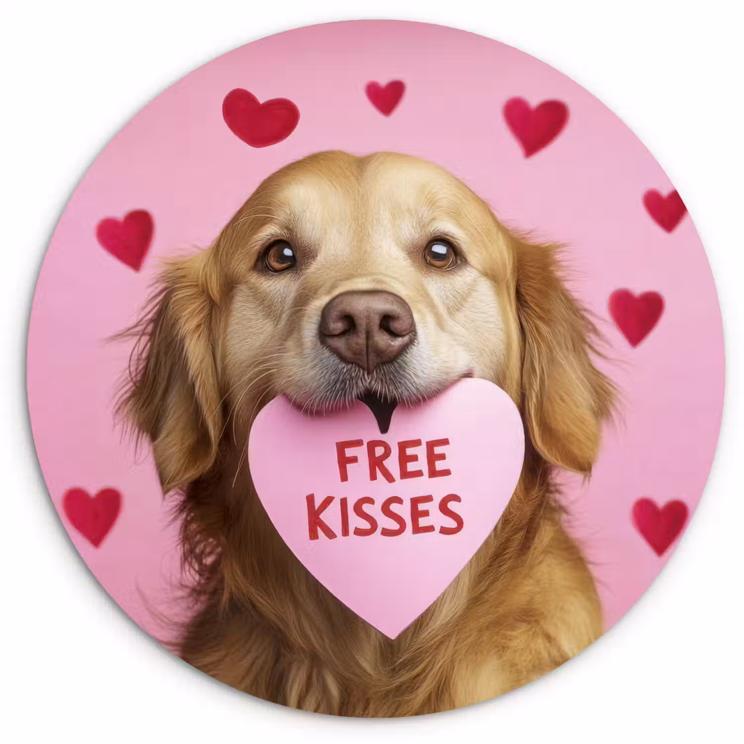 Hond - Kiss- Valentijn - Hartjes Wandcirkel kunststof plaat 5mm dik klein -3d