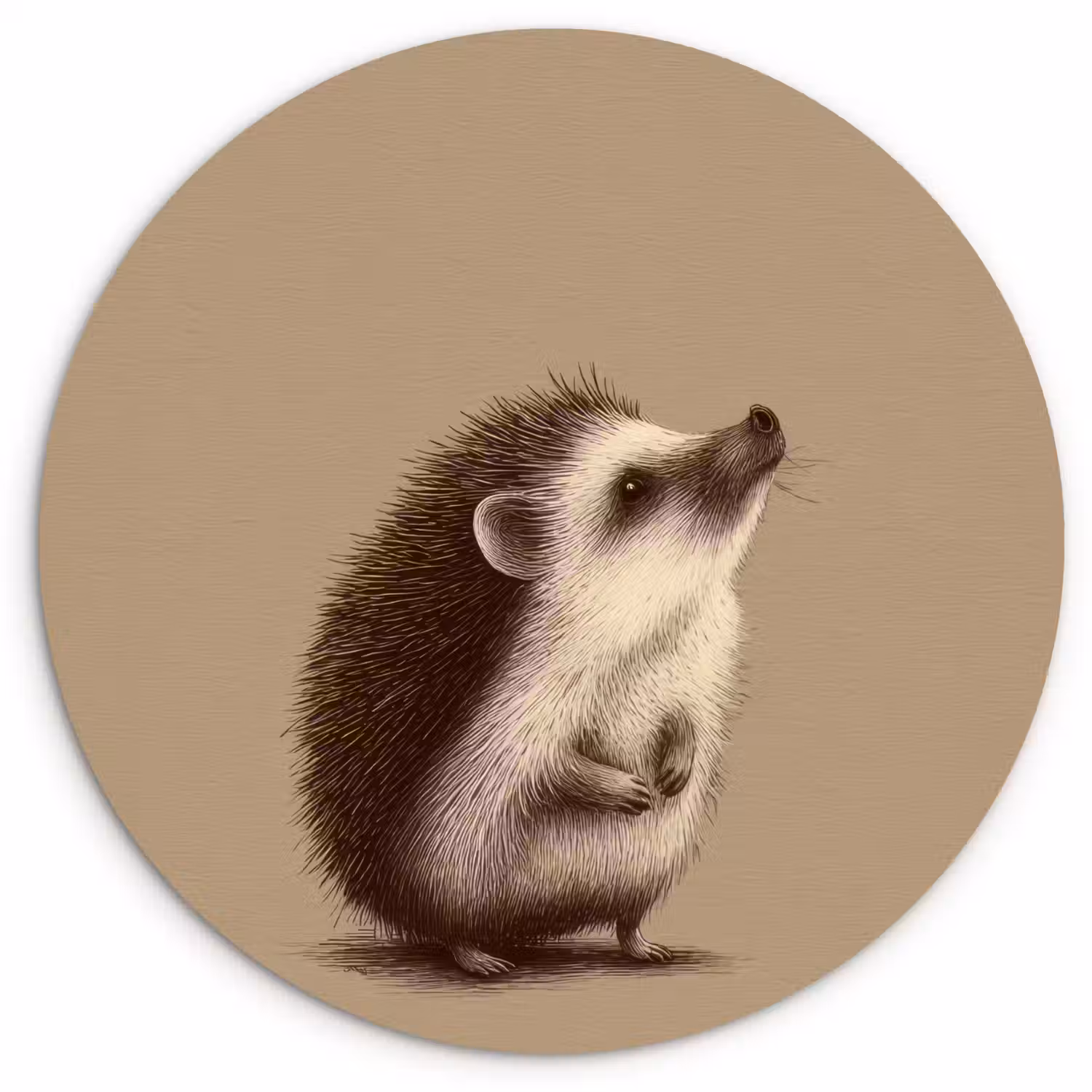 Egel - Snuitje - Bruin - Stekels Wandcirkel kunststof plaat 5mm dik klein -3d