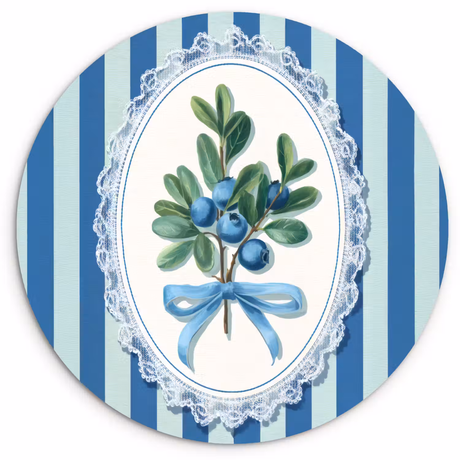 Illustratie - Bessen - Blauw - Strepen Wandcirkel kunststof plaat 5mm dik klein -3d