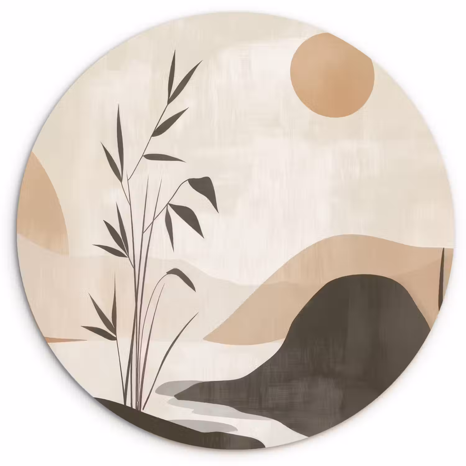 Japandi - Landschap - Beige Wandcirkel kunststof plaat 5mm dik klein -3d