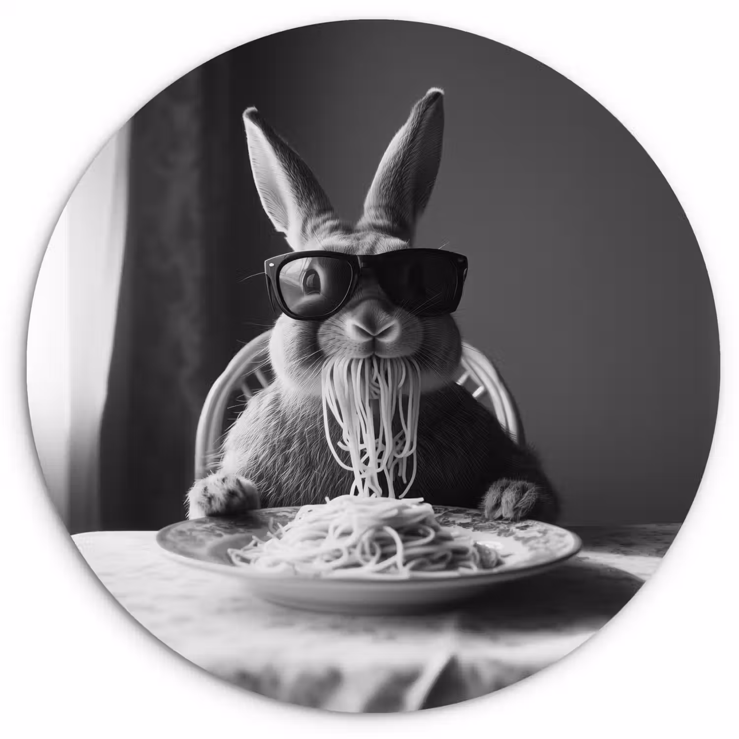 Konijn - Bunny - Zonnebril - Tafelkleed - Pasta - Schattig Wandcirkel kunststof plaat 5mm dik klein -3d
