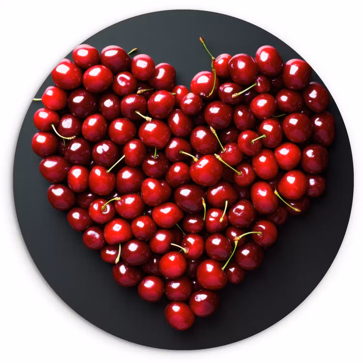 Kersen - Hart - Rood - Zwart Wandcirkel kunststof plaat 5mm dik klein -3d