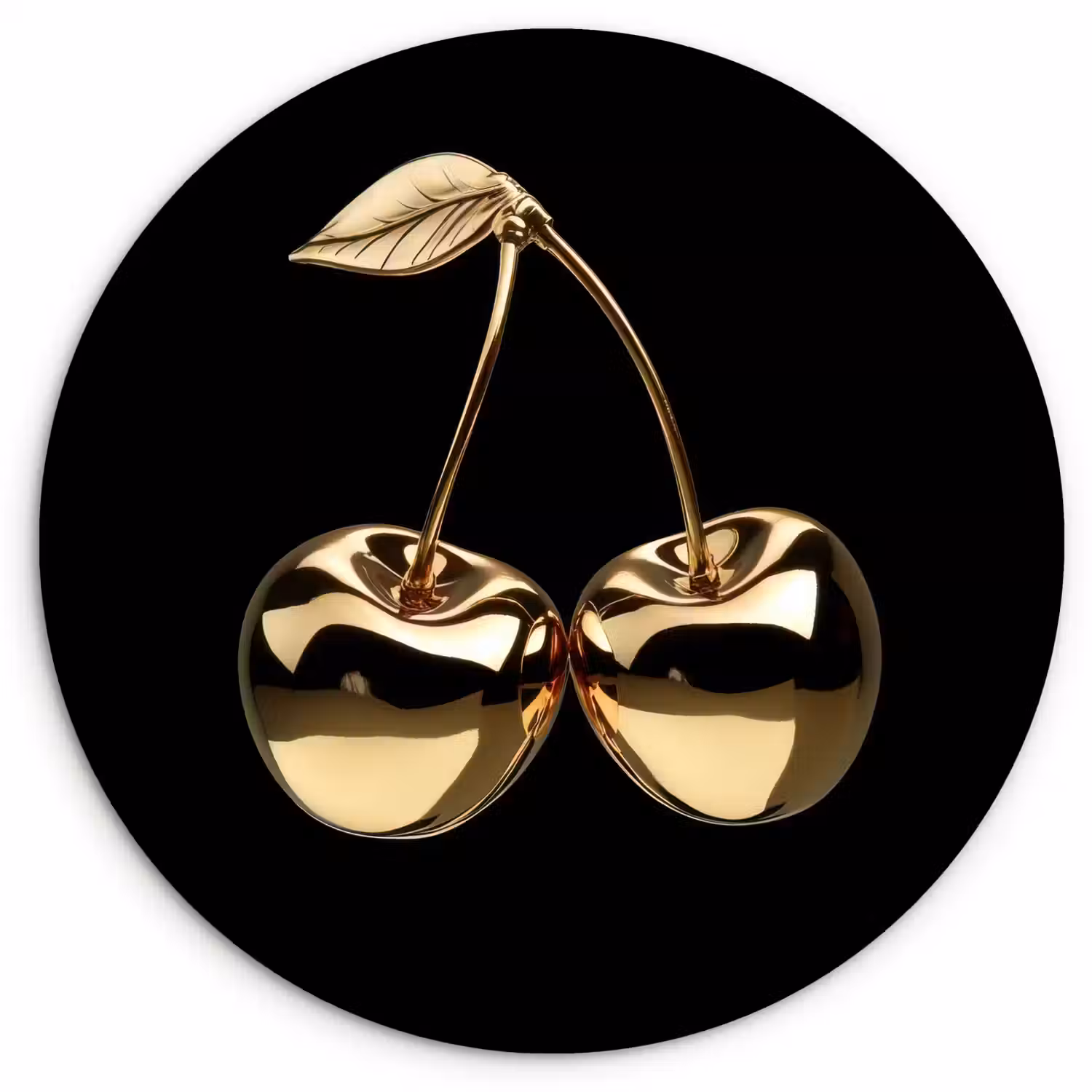 Kersen - Zwart - Goud - Chrome Wandcirkel kunststof plaat 5mm dik klein -3d