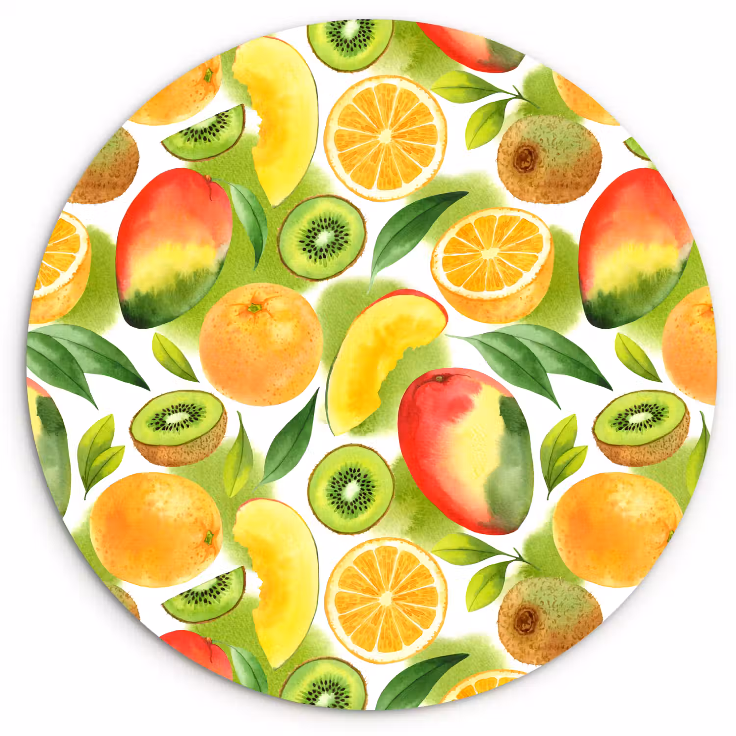 Kiwi - Sinasappel - Mango - Perzik Wandcirkel kunststof plaat 5mm dik klein 188 -3d