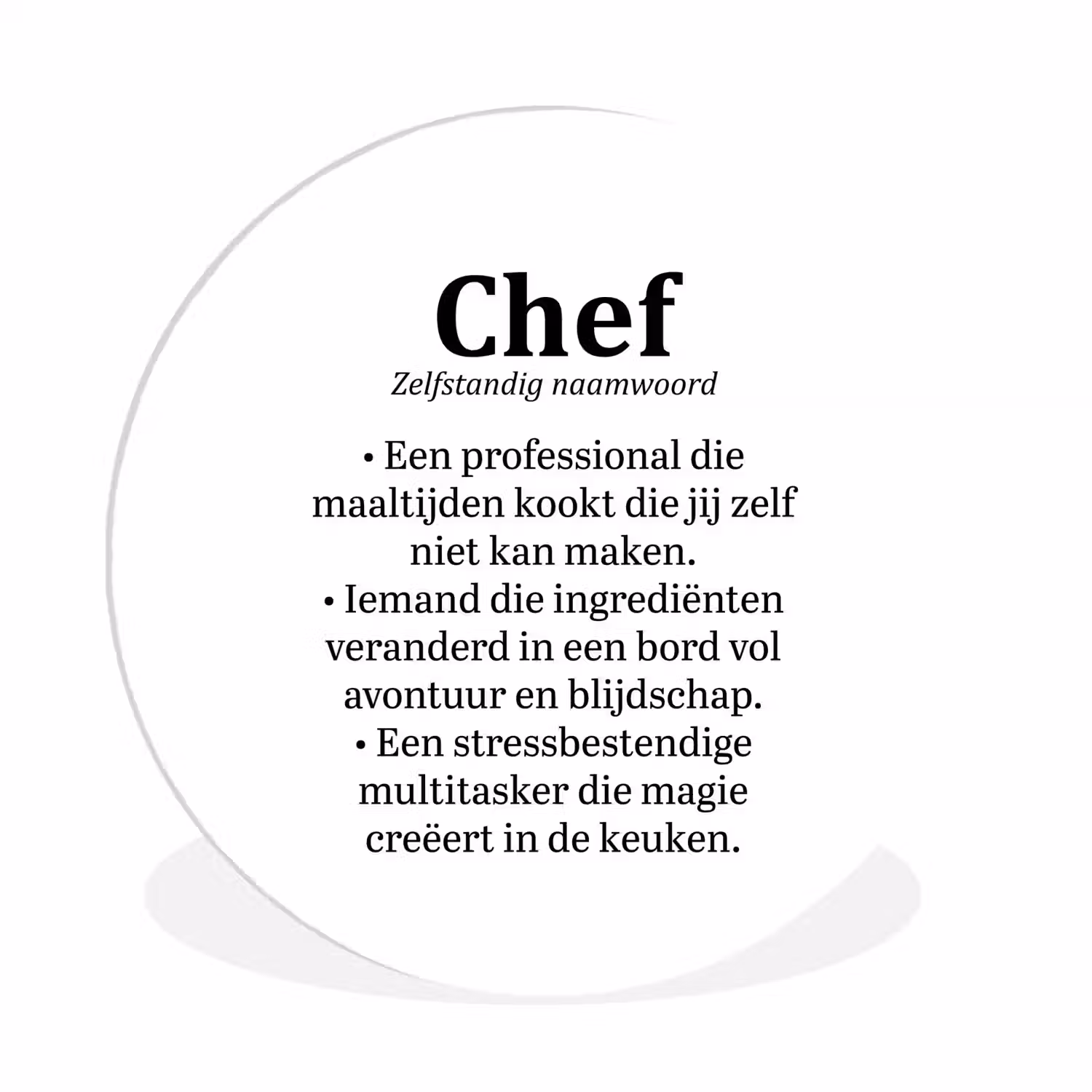 Kok - Definitie - Chef - Koken - Keuken - Spreuken - Woordenboek Wandcirkel kunststof plaat 5mm dik klein -3d