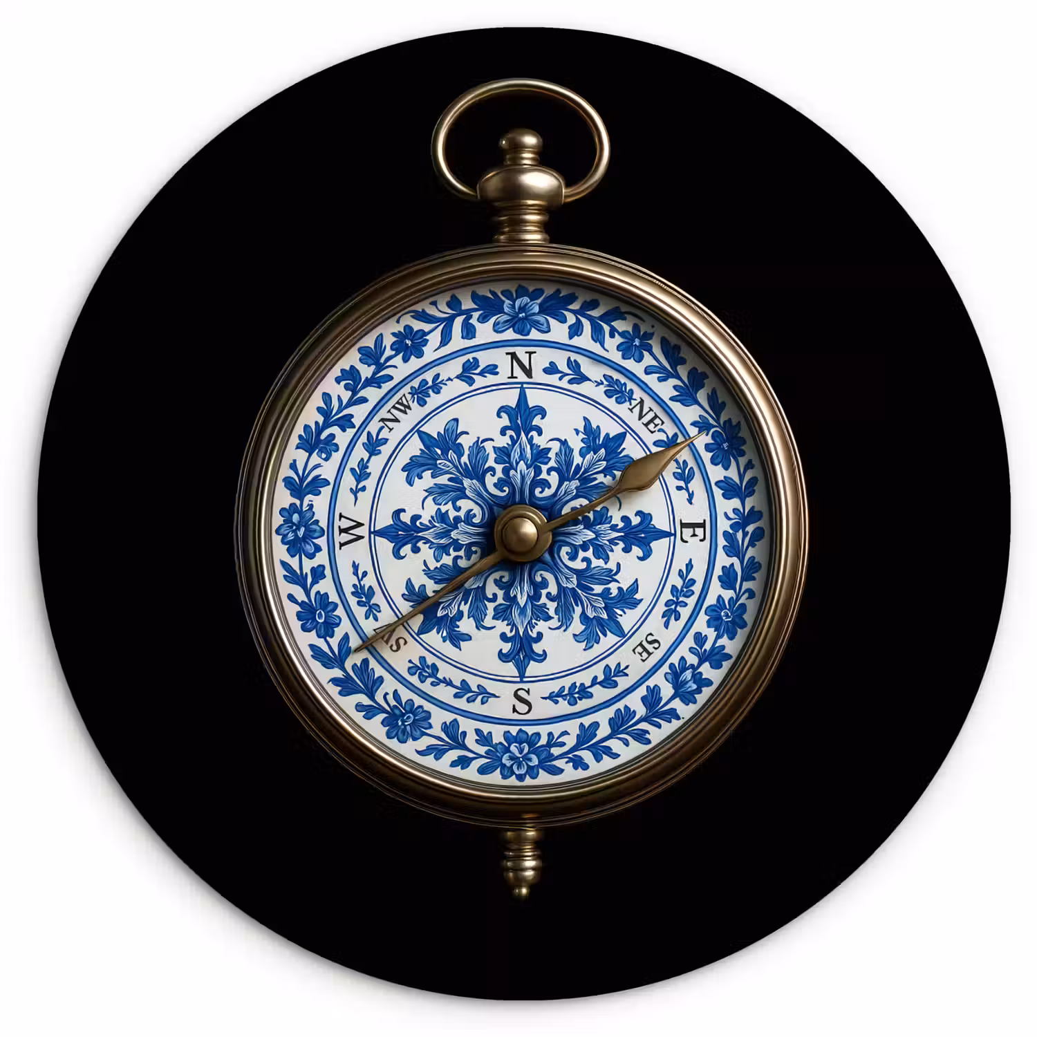 Kompas - Delfts blauw - Zwart Wandcirkel kunststof plaat 5mm dik klein -3d