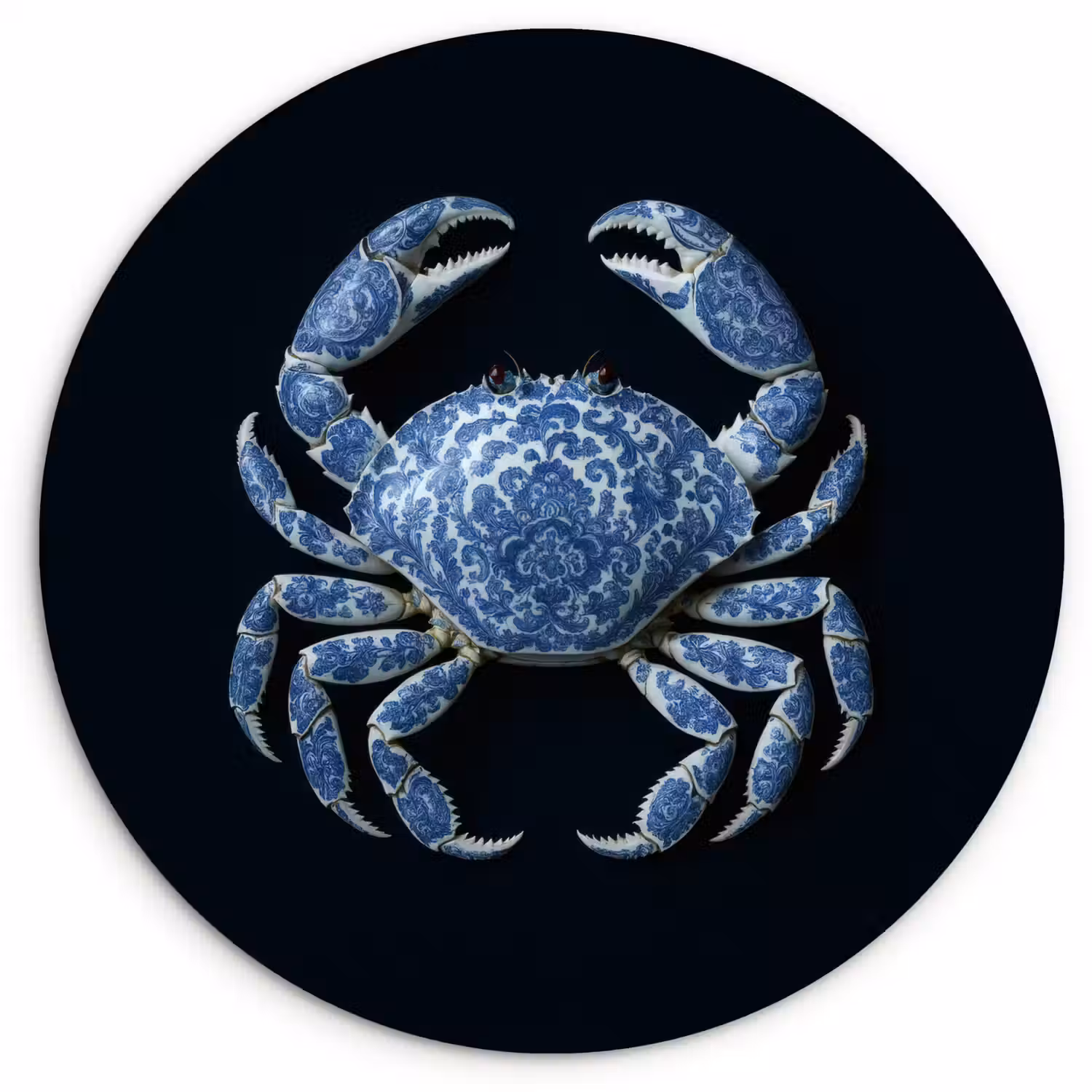 Krab - Delfts blauw - Dieren Wandcirkel kunststof plaat 5mm dik klein -3d