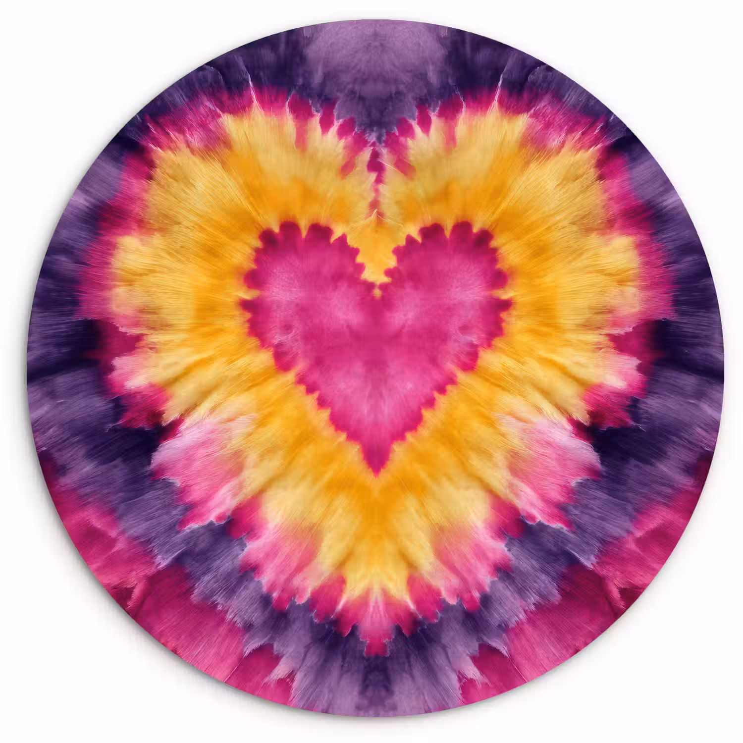 Tie dye - Hartvorm - Vlammen - Oranje Wandcirkel kunststof plaat 5mm dik klein -3d