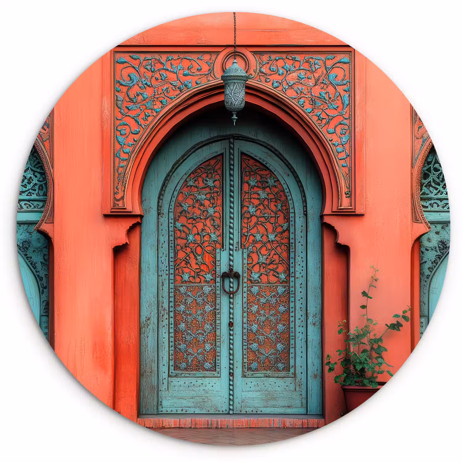 Lantaarn - Deur - Turquoise Wandcirkel kunststof plaat 5mm dik klein -3d