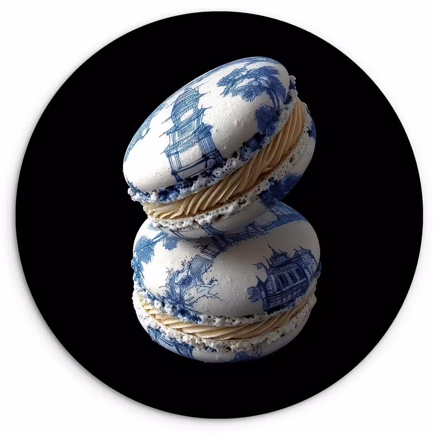 Eten - Macarons - Delfts blauw - Koekjes Wandcirkel kunststof plaat 5mm dik klein -3d