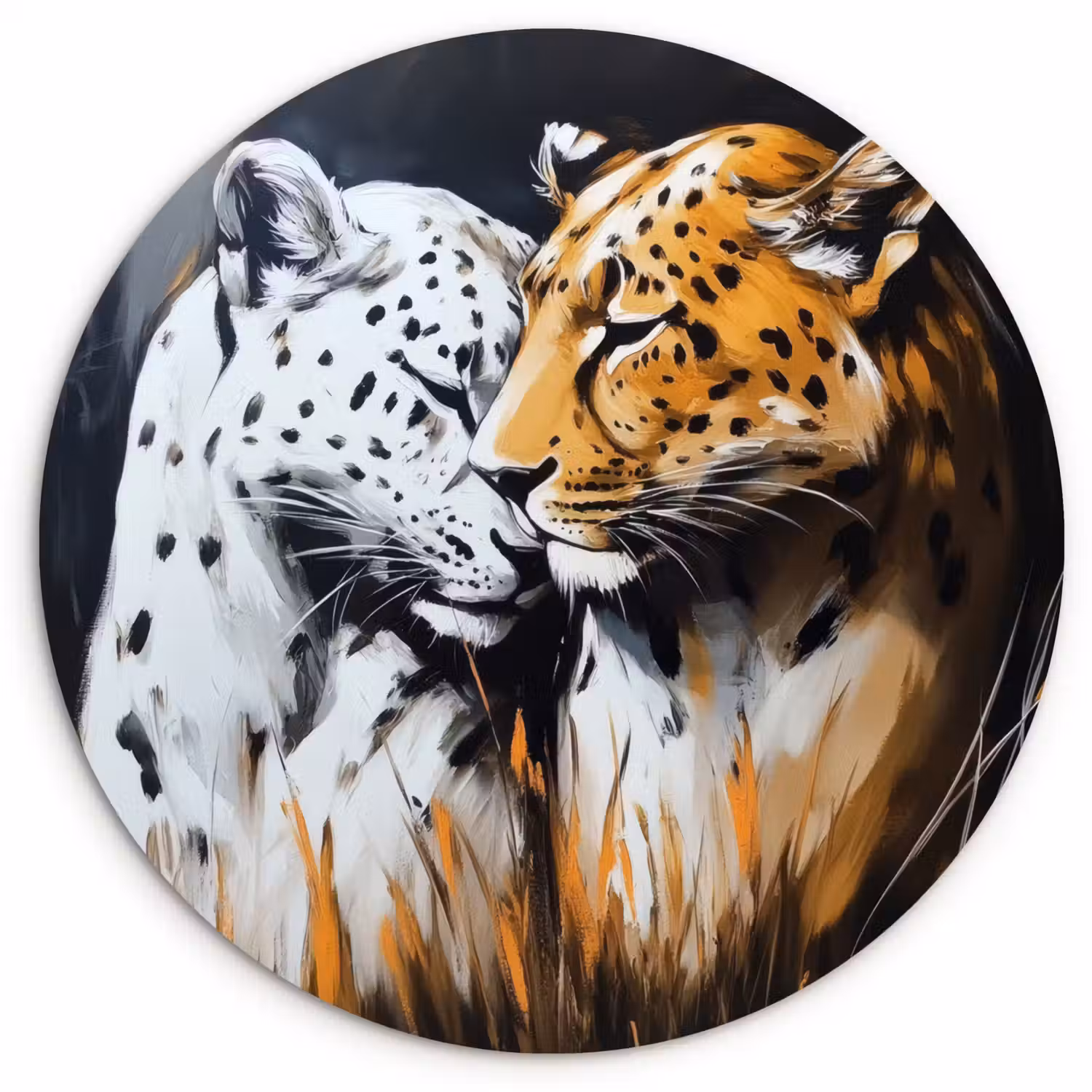 Luipaard - Oranje - Wit - Gras Wandcirkel kunststof plaat 5mm dik klein -3d