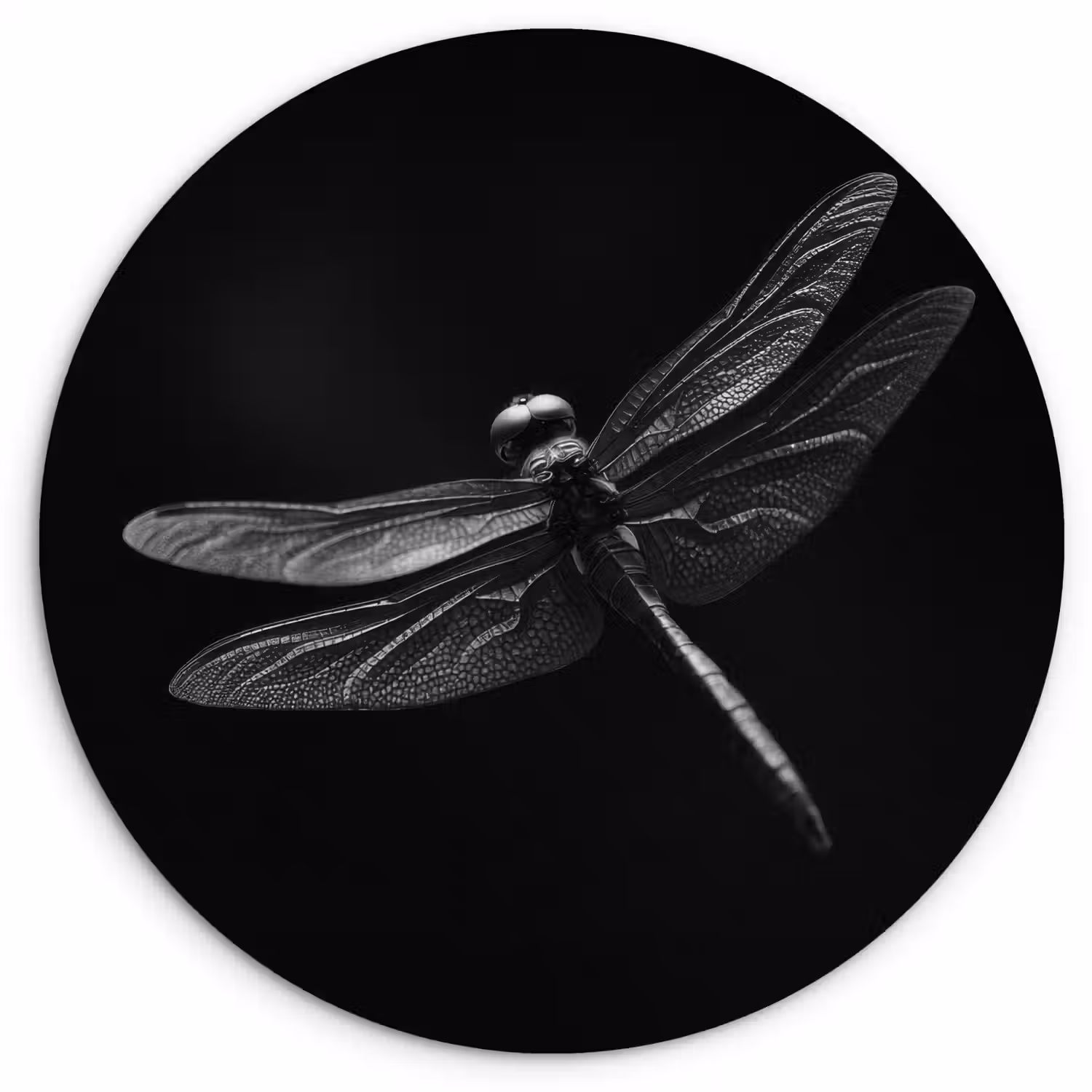 Libelle - Dieren - Zwart - Insect Wandcirkel kunststof plaat 5mm dik klein -3d