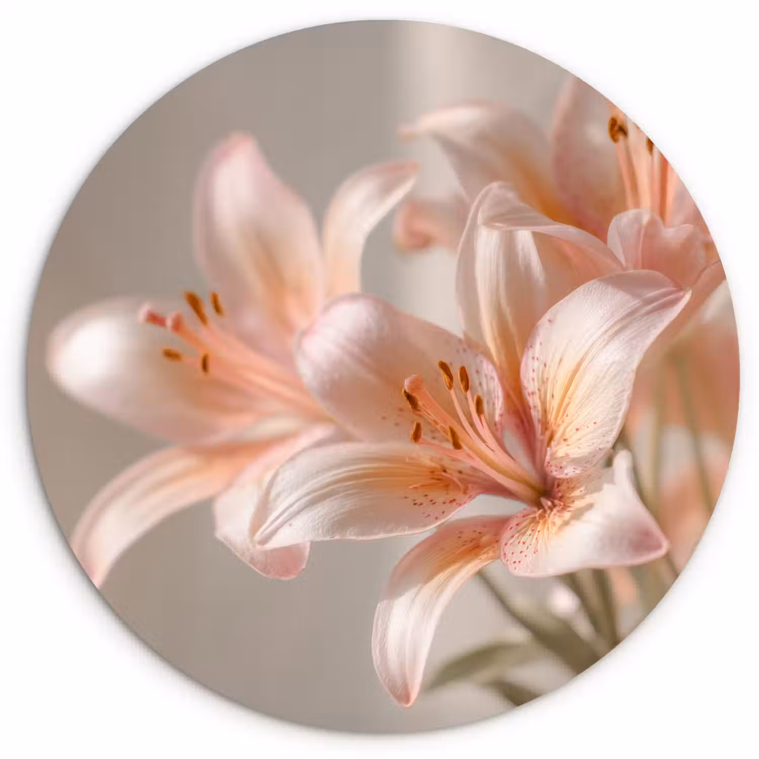 Lelies - Meeldraden - Roze - Wazig Wandcirkel kunststof plaat 5mm dik klein -3d
