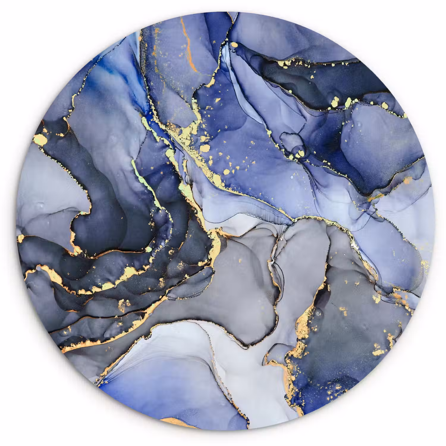 Marmer - Goud - Abstract - Blauw Wandcirkel kunststof plaat 5mm dik klein -3d
