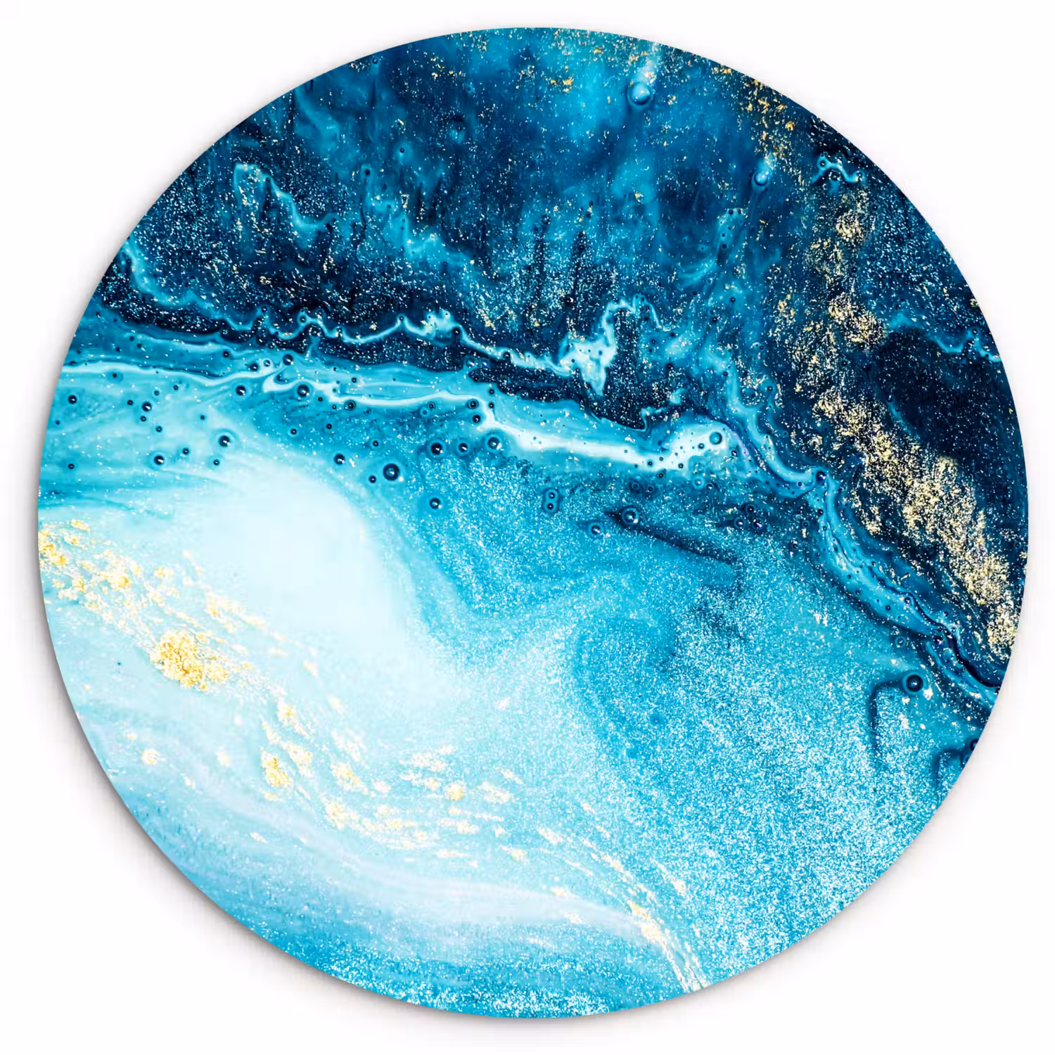 Marmerlook - Blauw - Goud - Luxe - Glitter - Marmer Wandcirkel kunststof plaat 5mm dik klein -3d