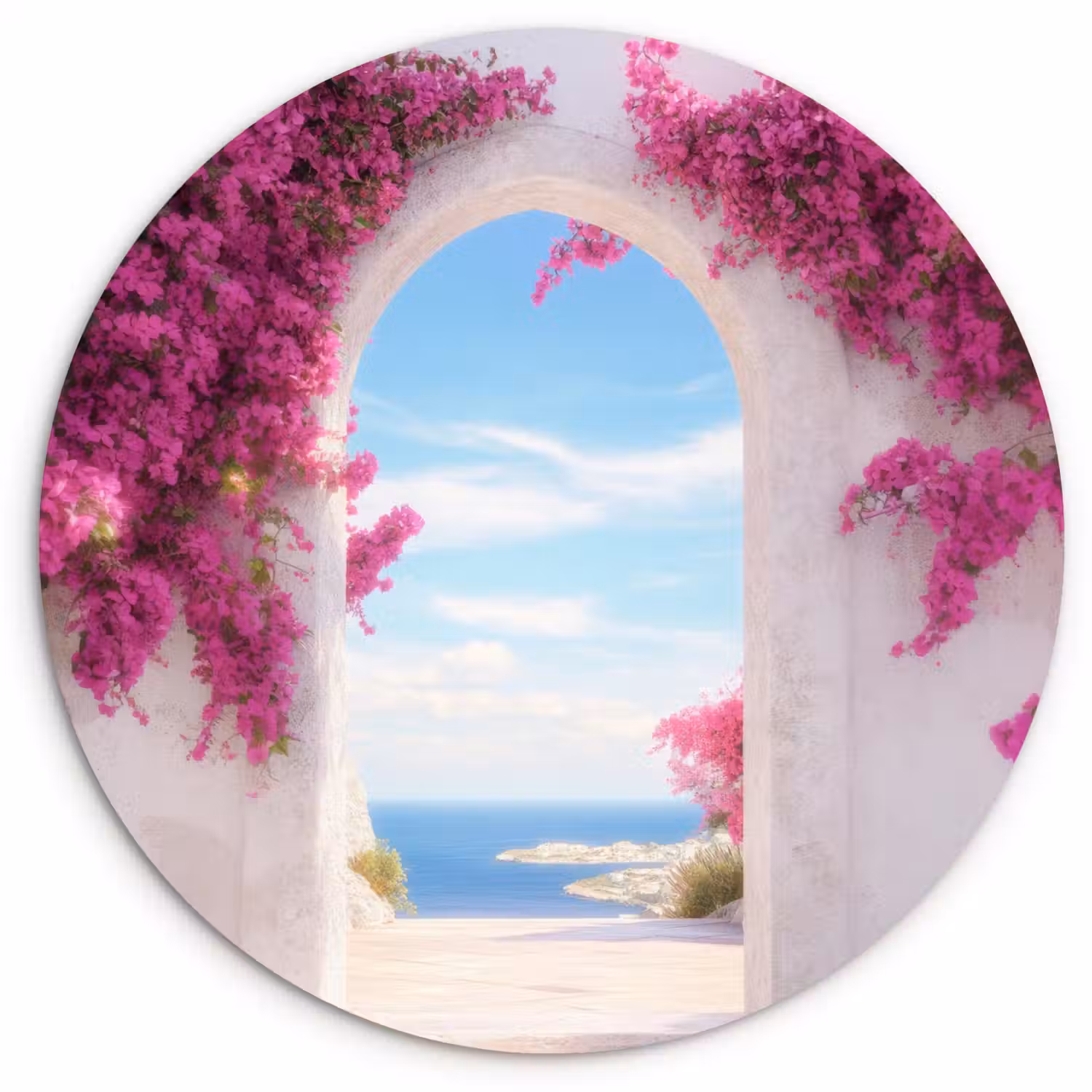 Zee - Roze - Bloemen - Poort Wandcirkel kunststof plaat 5mm dik klein -3d