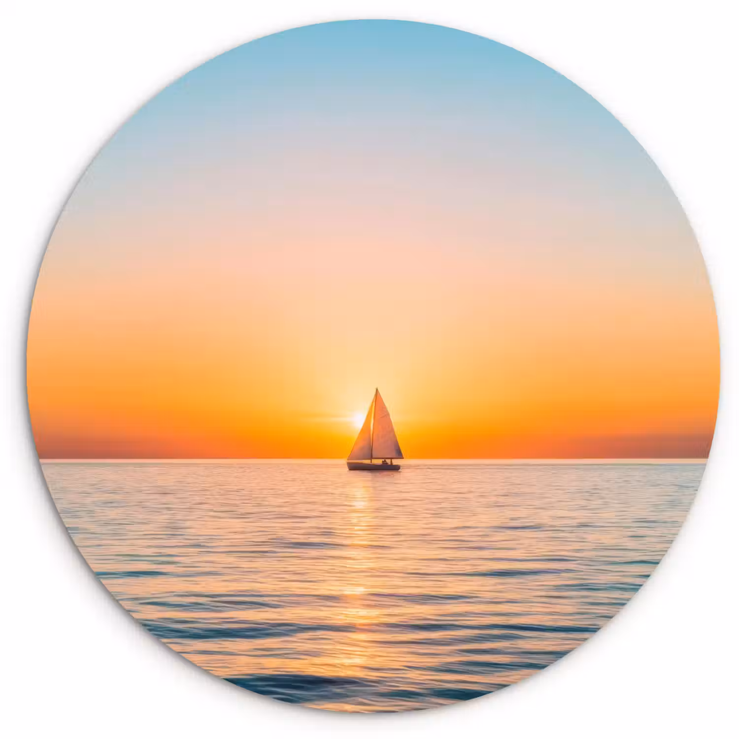 Zee - Zeilboot - Zonsondergang Wandcirkel kunststof plaat 5mm dik klein -3d