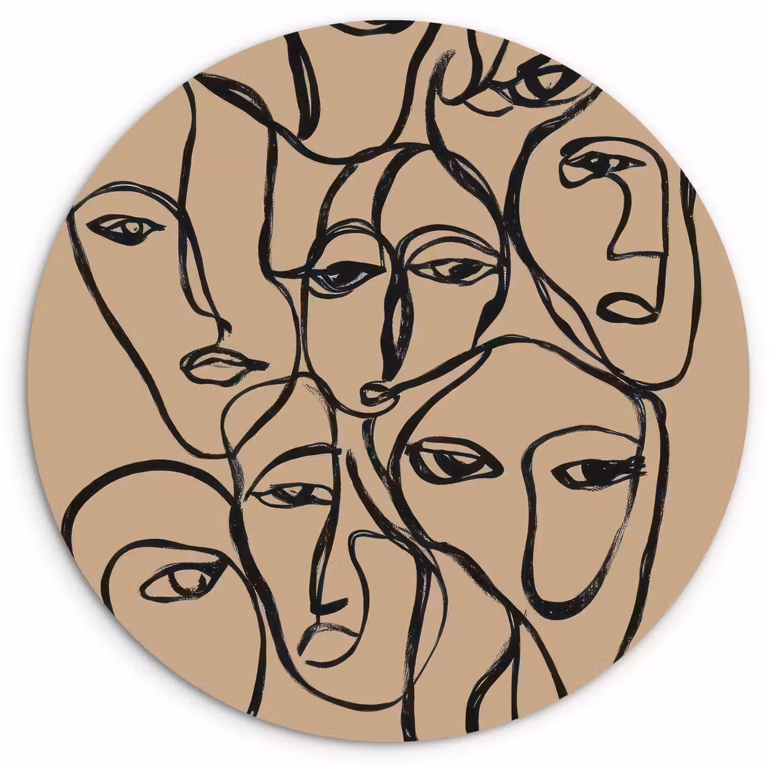 Gezichtenzee - Lijntekening - Abstract Wandcirkel kunststof plaat 5mm dik klein -3d