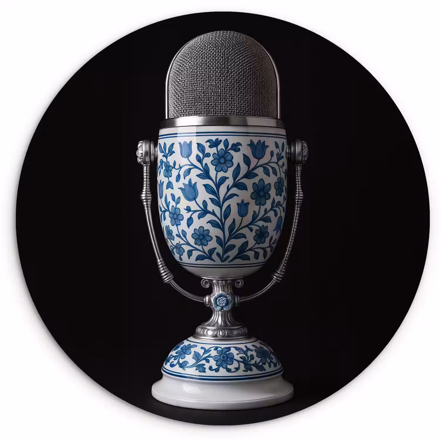 Microfoon - Delfts blauw - Muziek Wandcirkel kunststof plaat 5mm dik klein -3d