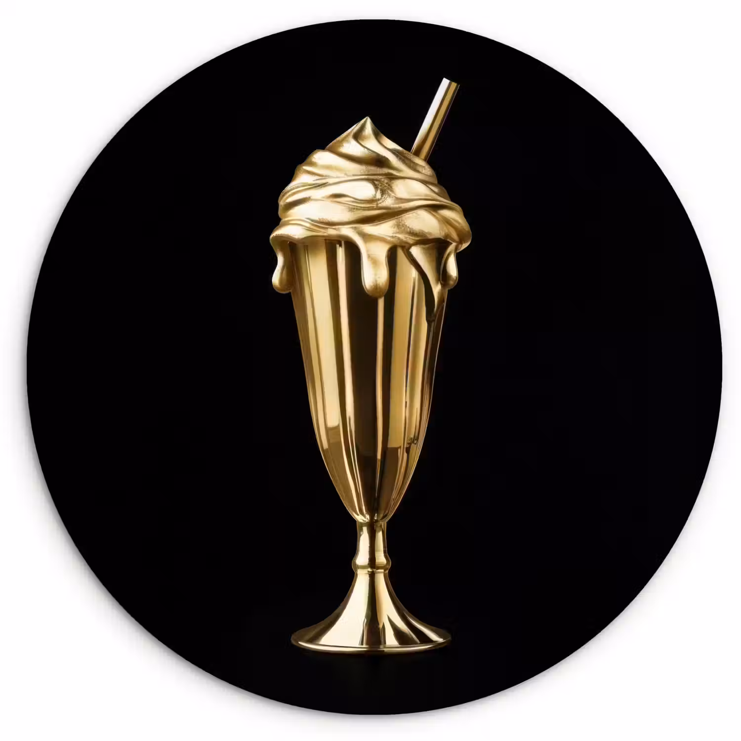 Milkshake - Goud - Drinken - Zwart Wandcirkel kunststof plaat 5mm dik klein -3d
