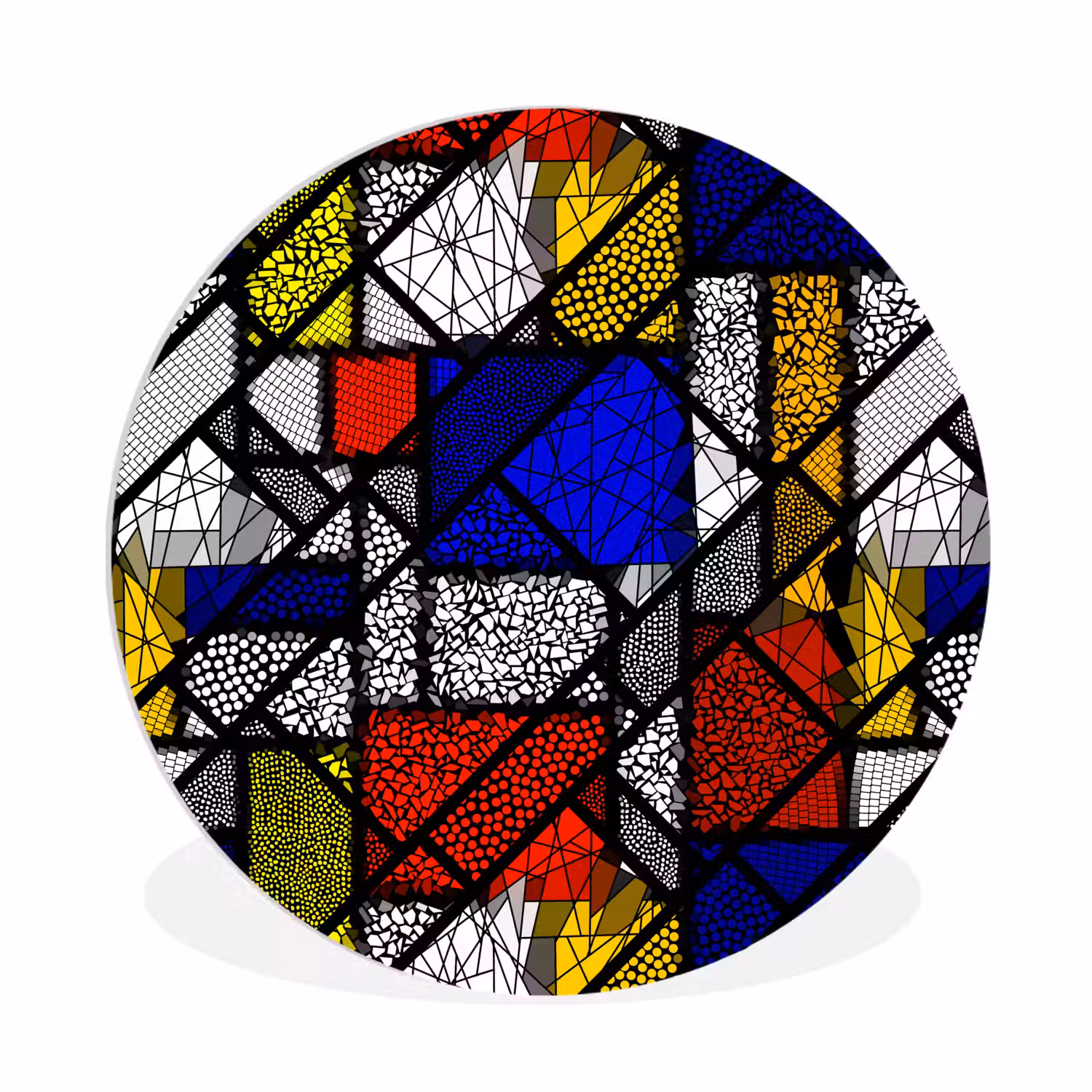 Mondriaan - Glas in lood - Oude Meesters - Kunstwerk - Abstract - Schilderij Wandcirkel kunststof plaat 5mm dik klein -3d