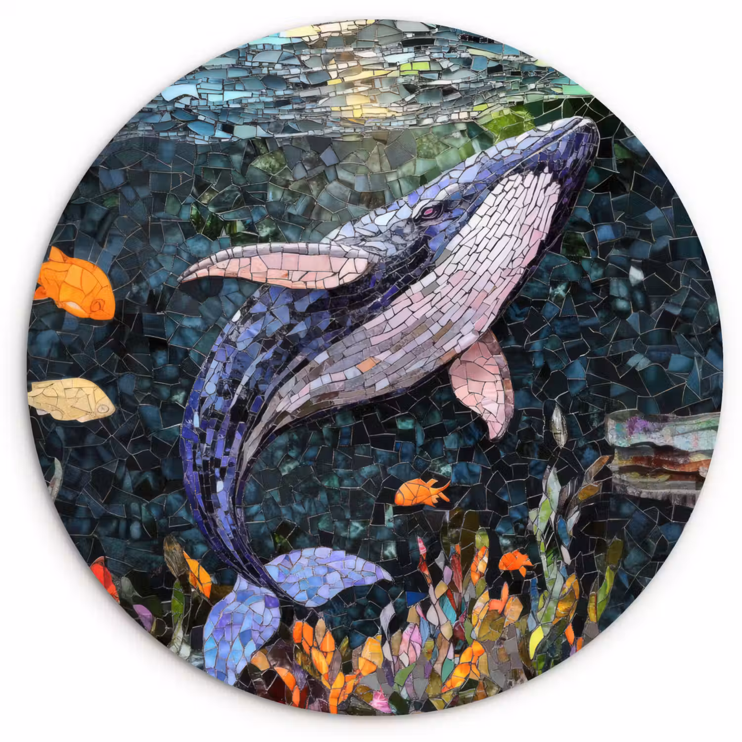 Mozaïek - Walvis - Koraal - Water Wandcirkel kunststof plaat 5mm dik klein -3d