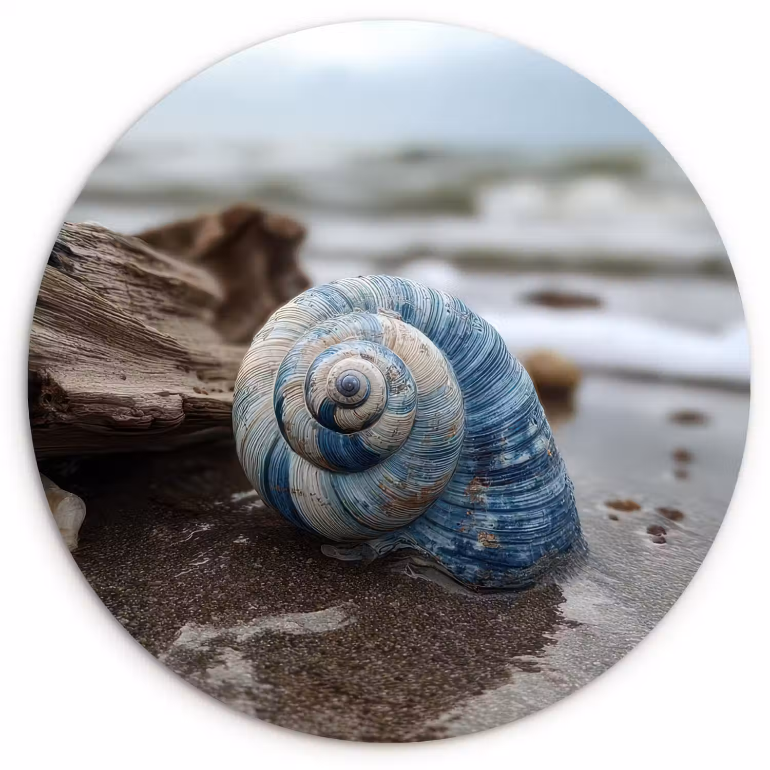 Schelp - Strand - Blauw - Zee Wandcirkel kunststof plaat 5mm dik klein -3d