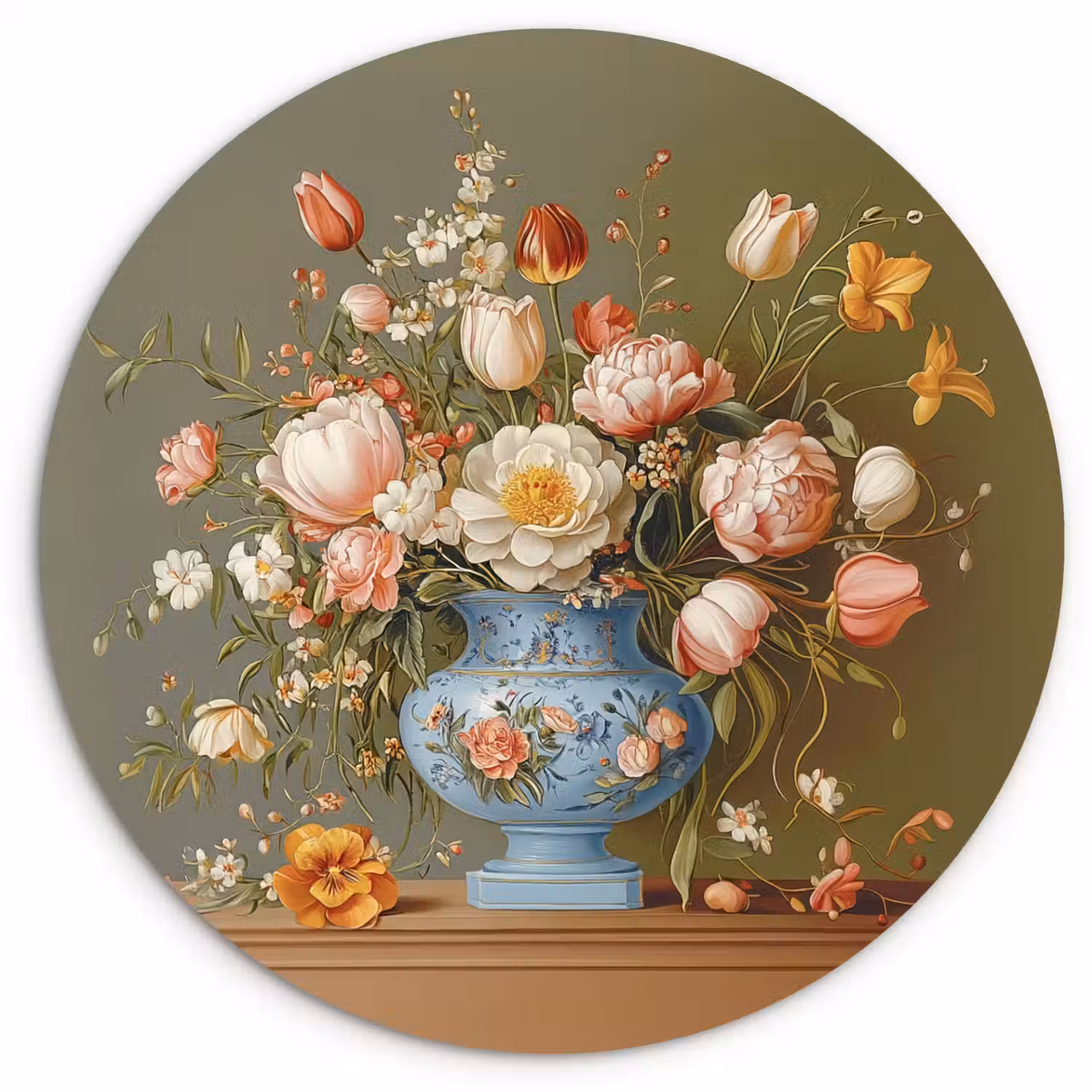 Neutral - Bloemen - Boeket - Vaas Wandcirkel kunststof plaat 5mm dik klein -3d