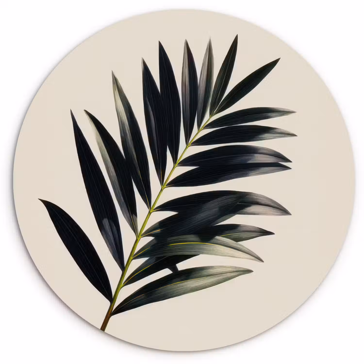 Palmblad - Subtiel - Groen - beige Wandcirkel kunststof plaat 5mm dik klein -3d