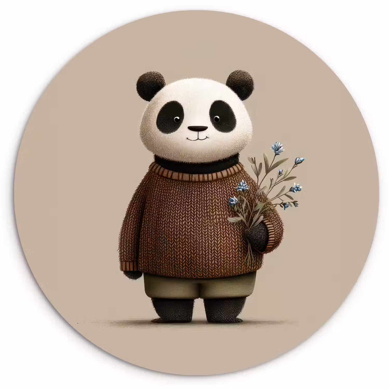 Panda - Blauwe bloemen - Zachtheid Wandcirkel kunststof plaat 5mm dik klein -3d
