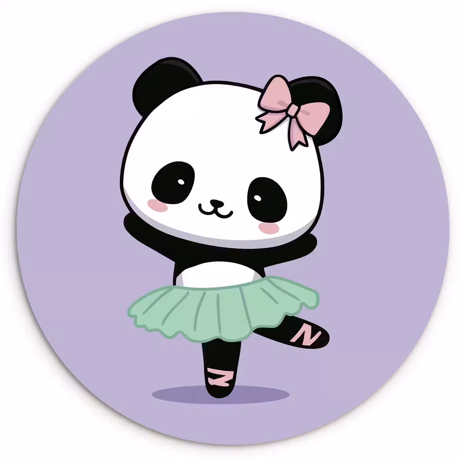 Panda - Paars - Sierlijk - Kawaii Wandcirkel kunststof plaat 5mm dik klein -3d