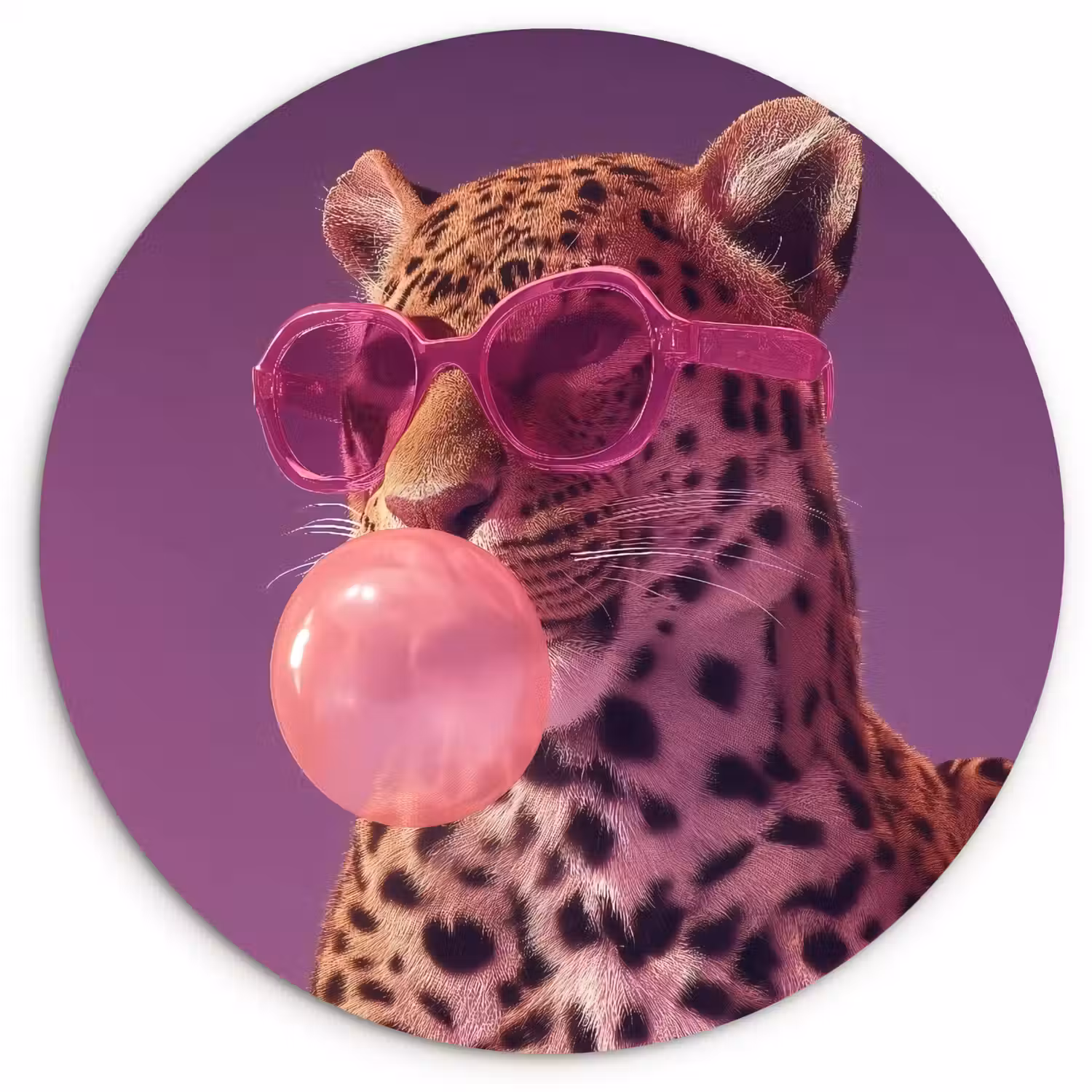 Panter - Zonnebril - Kauwgombel - Roze Wandcirkel kunststof plaat 5mm dik klein -3d