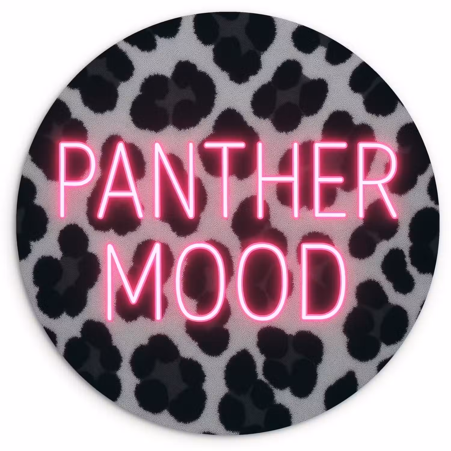 Panterprint - Zwart - Neonletters - Roze Wandcirkel kunststof plaat 5mm dik klein -3d