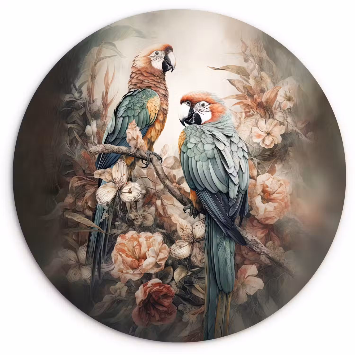 Papegaaien - Vogels - Natuur - Bloemen Wandcirkel kunststof plaat 5mm dik klein -3d