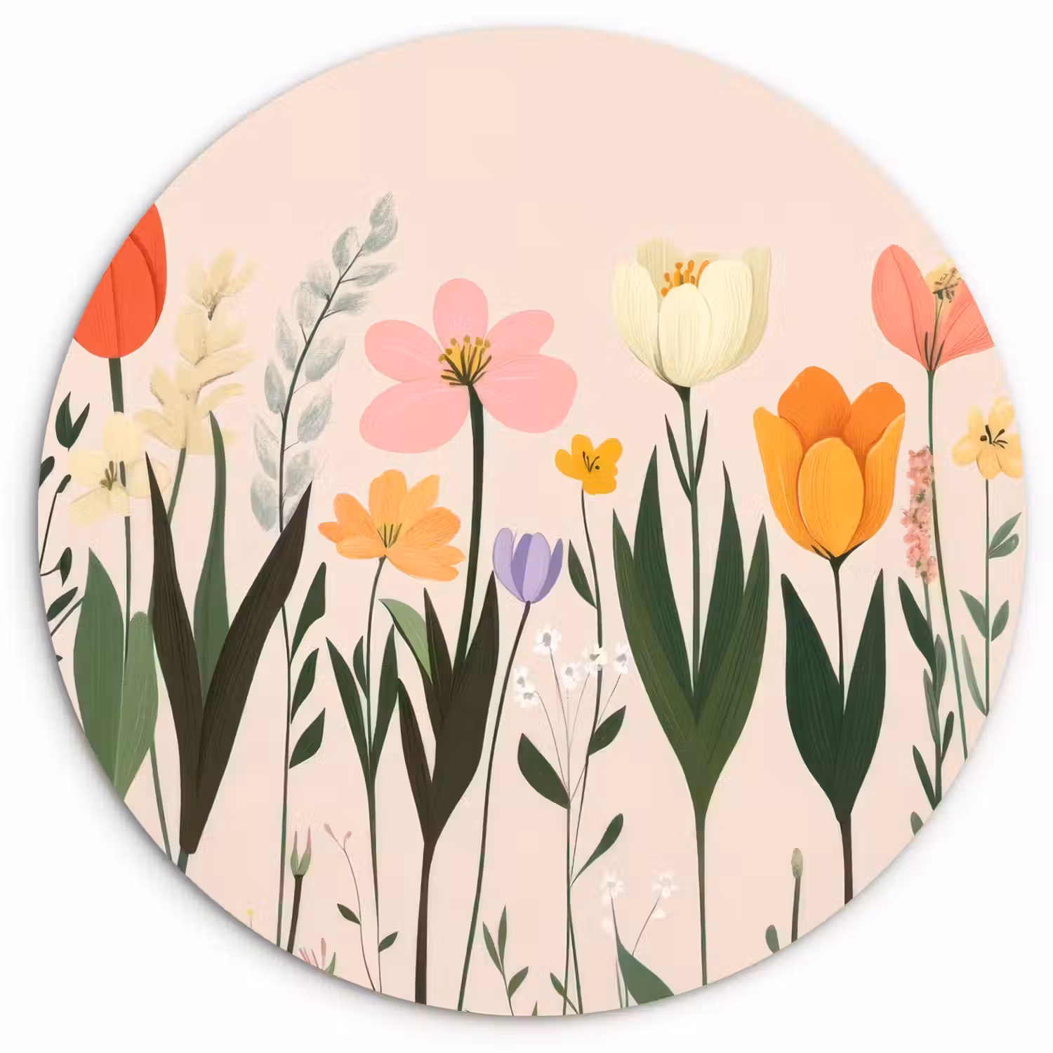 Pasteltinten - Bloemen - Illustratie Wandcirkel kunststof plaat 5mm dik klein -3d
