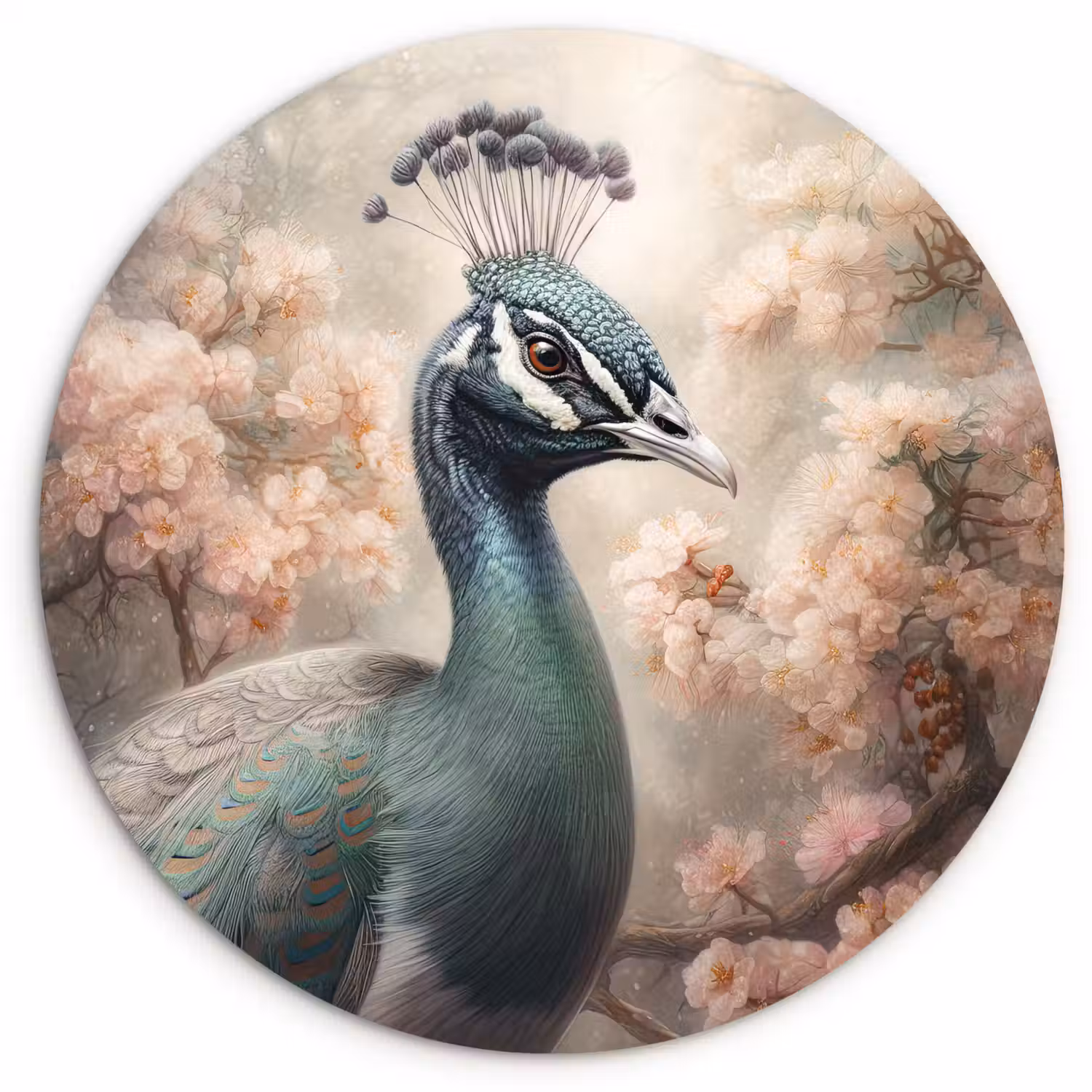 Pauw - Vogels - Bloemen - Boom - Botanisch Wandcirkel kunststof plaat 5mm dik klein -3d