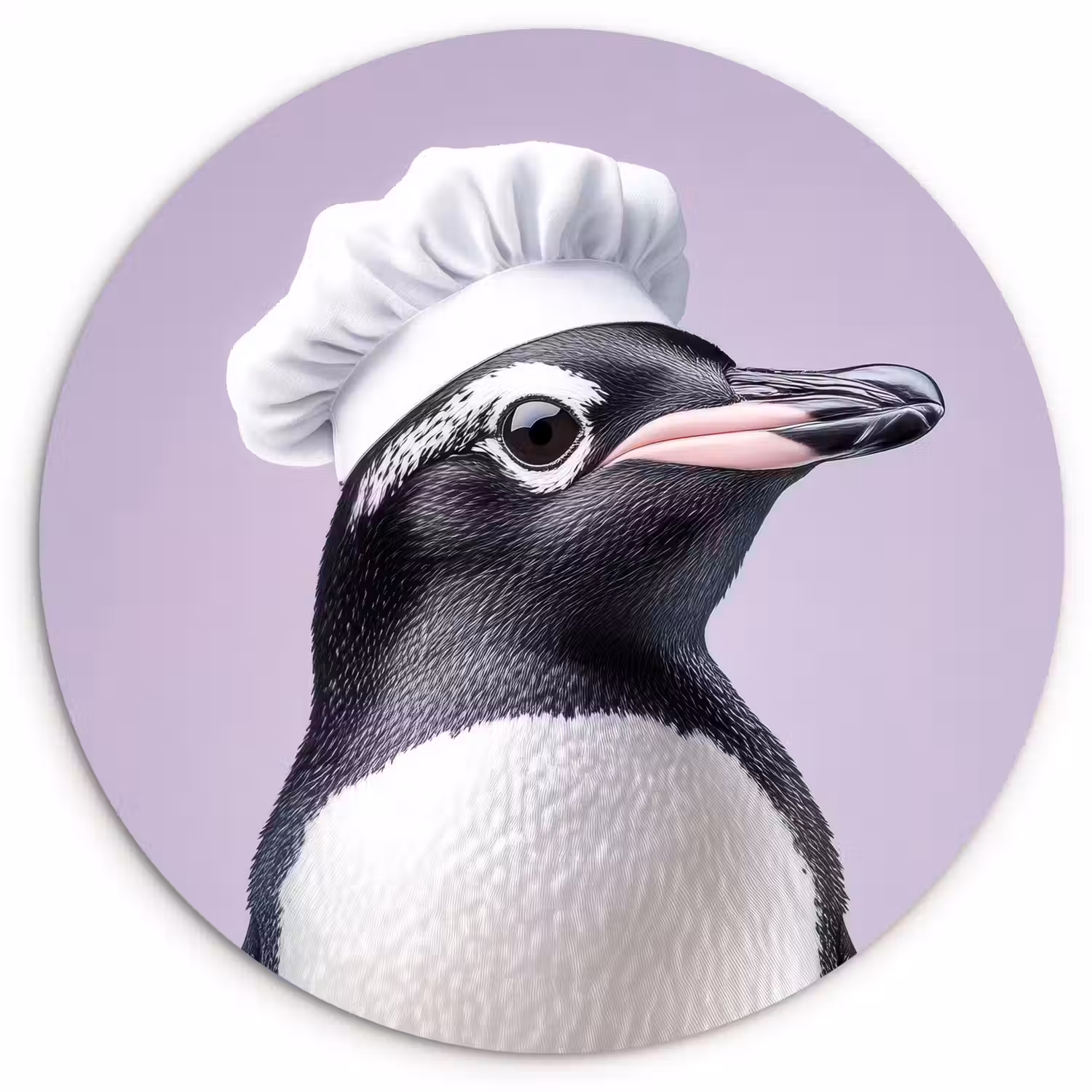 Pinguïn - Koksmuts - Lief - Paars Wandcirkel kunststof plaat 5mm dik klein -3d