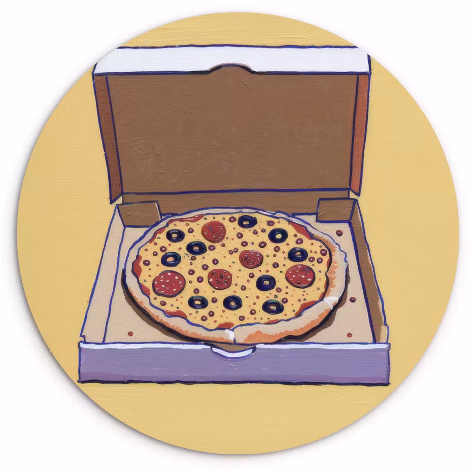 Pizza - Doos - Salami - Illustratie Wandcirkel kunststof plaat 5mm dik klein -3d