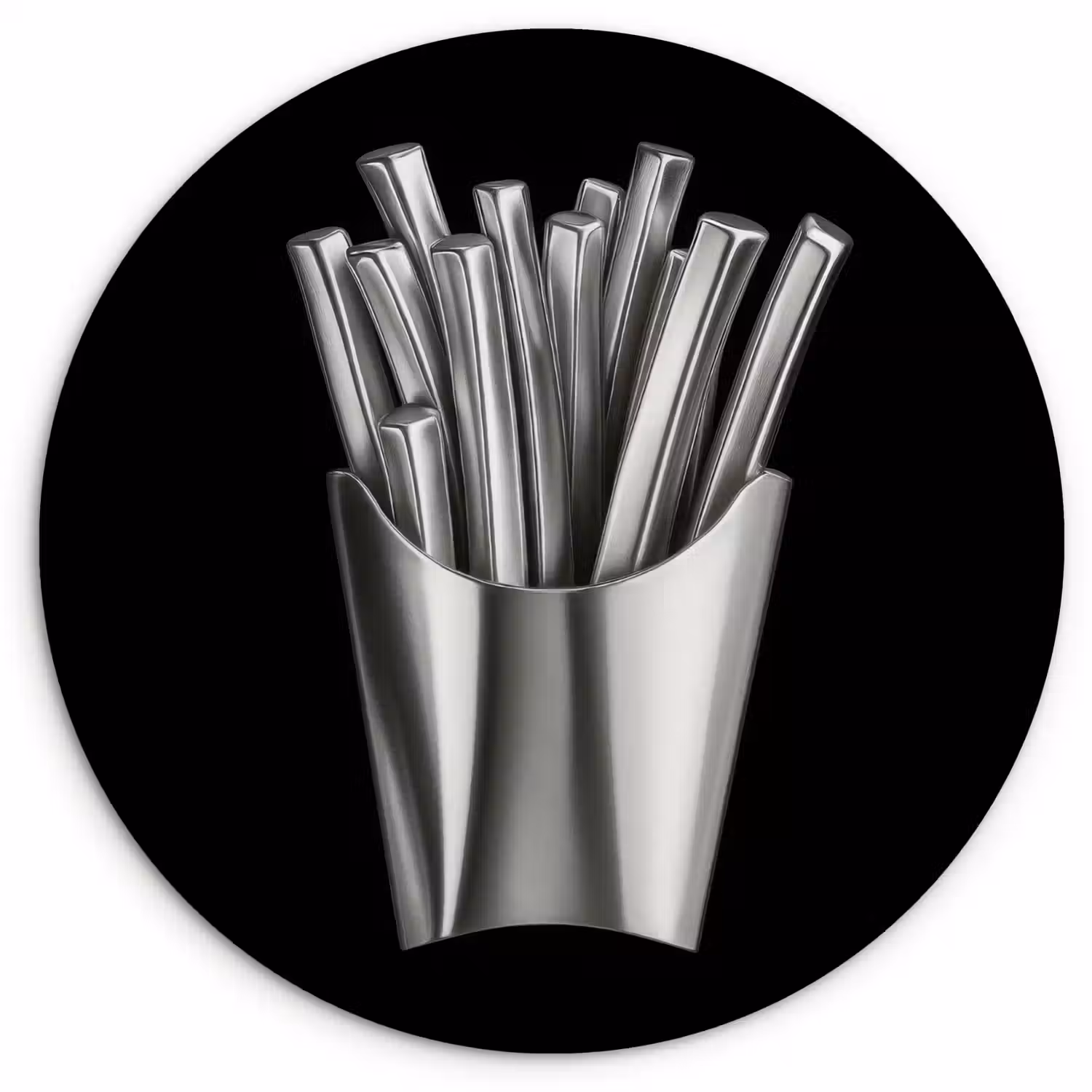 Frietjes - Futuristisch - Zilver Wandcirkel kunststof plaat 5mm dik klein -3d