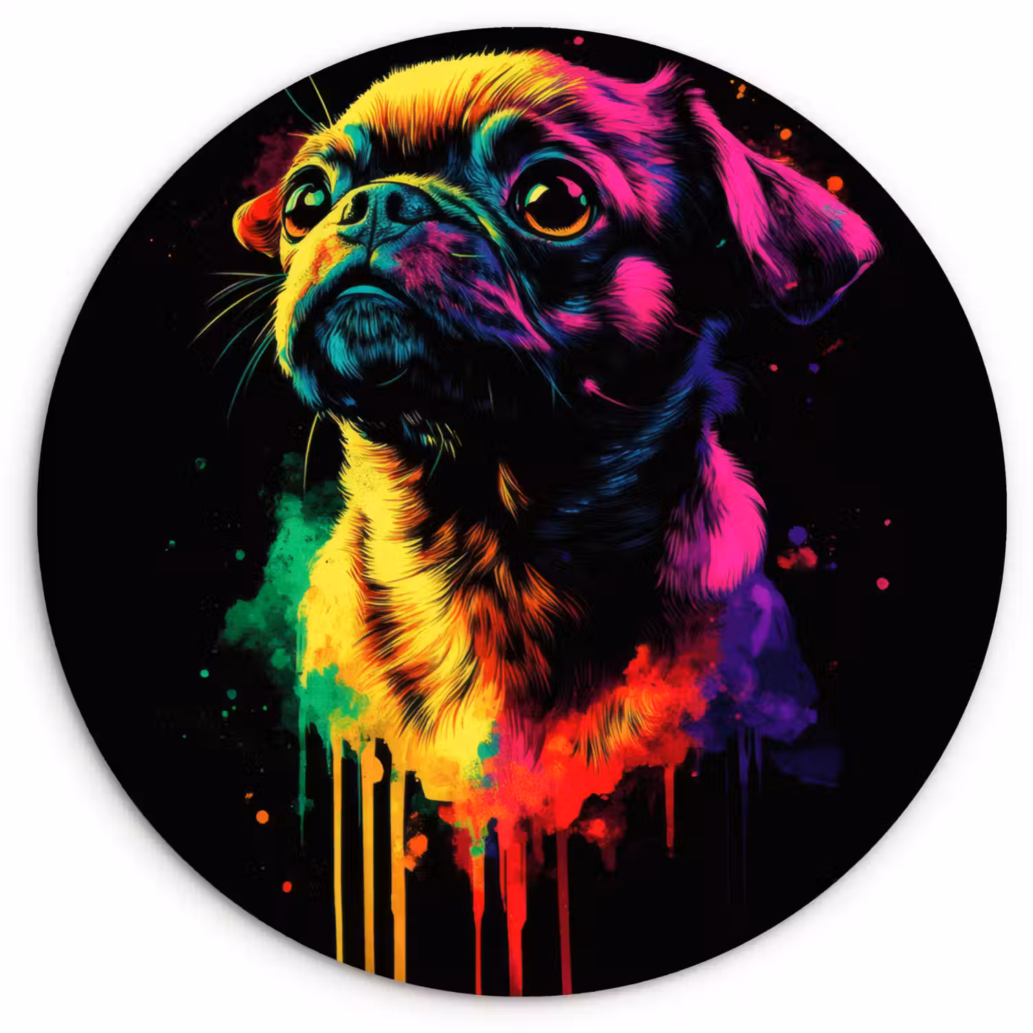 Puck - Hond - Verf - Kleuren Wandcirkel kunststof plaat 5mm dik klein -3d
