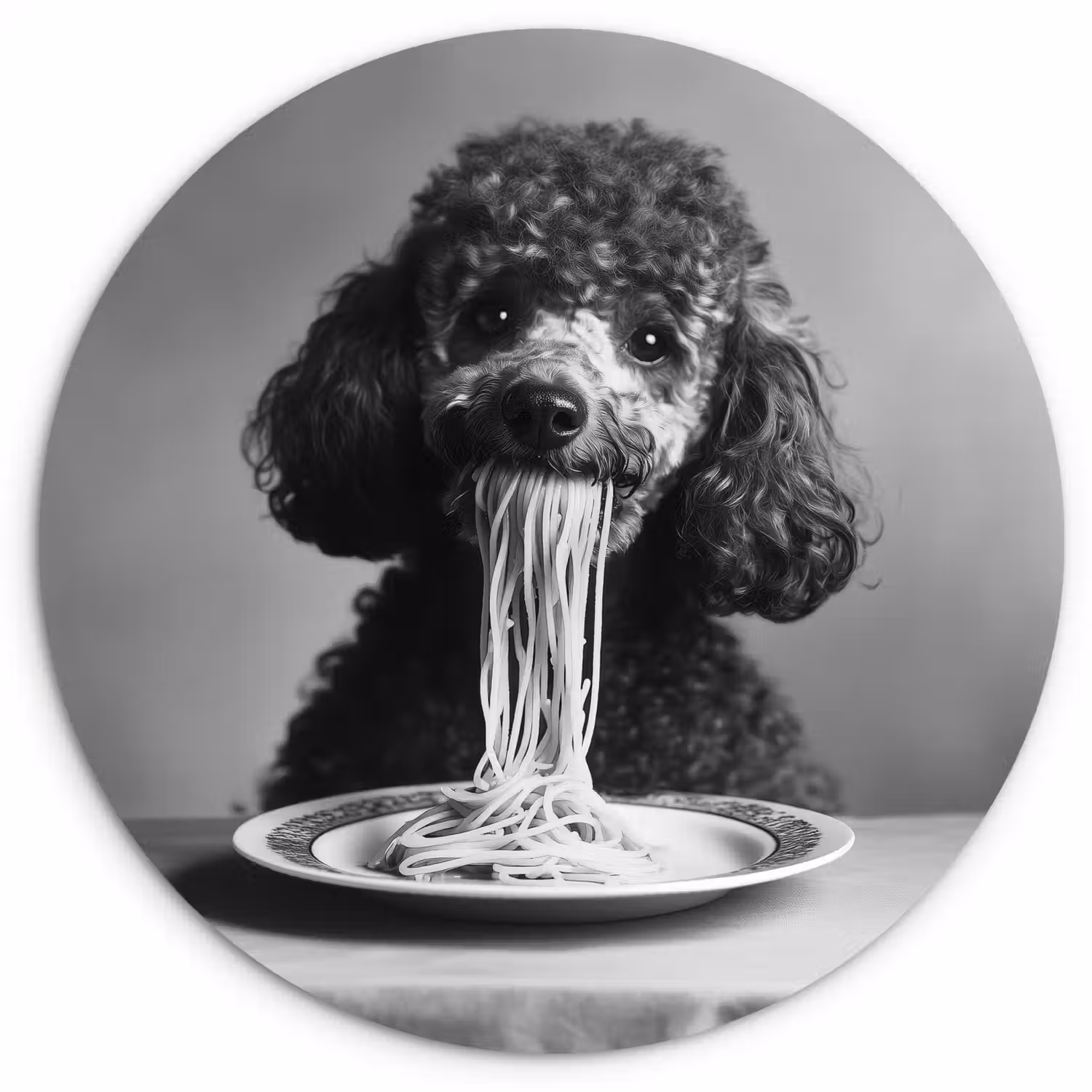 Poedel - Hond - Zwart - Wit - Schattig - Pasta Wandcirkel kunststof plaat 5mm dik klein -3d