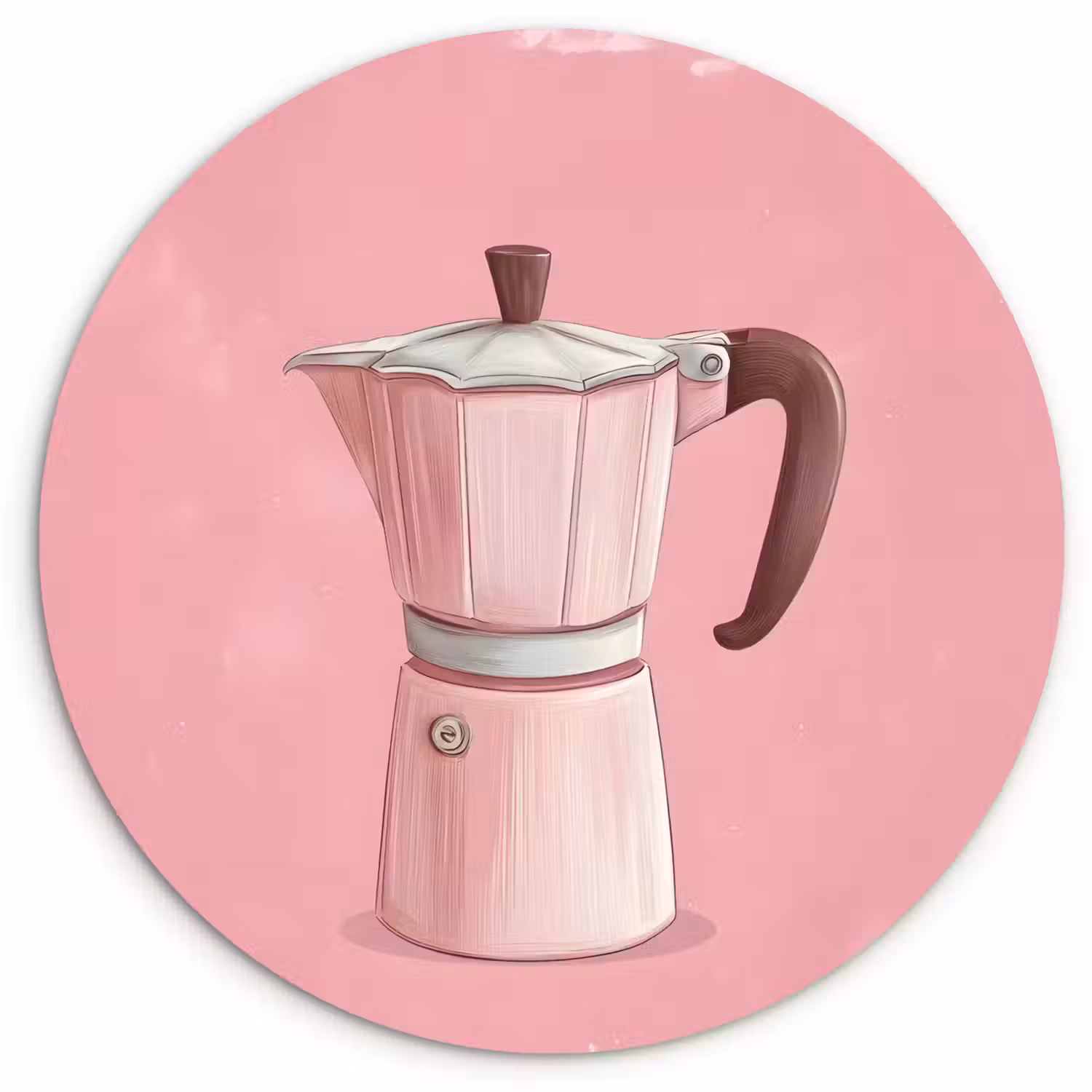 Roze - Mokkapot - Illustratie - Koffie Wandcirkel kunststof plaat 5mm dik klein -3d