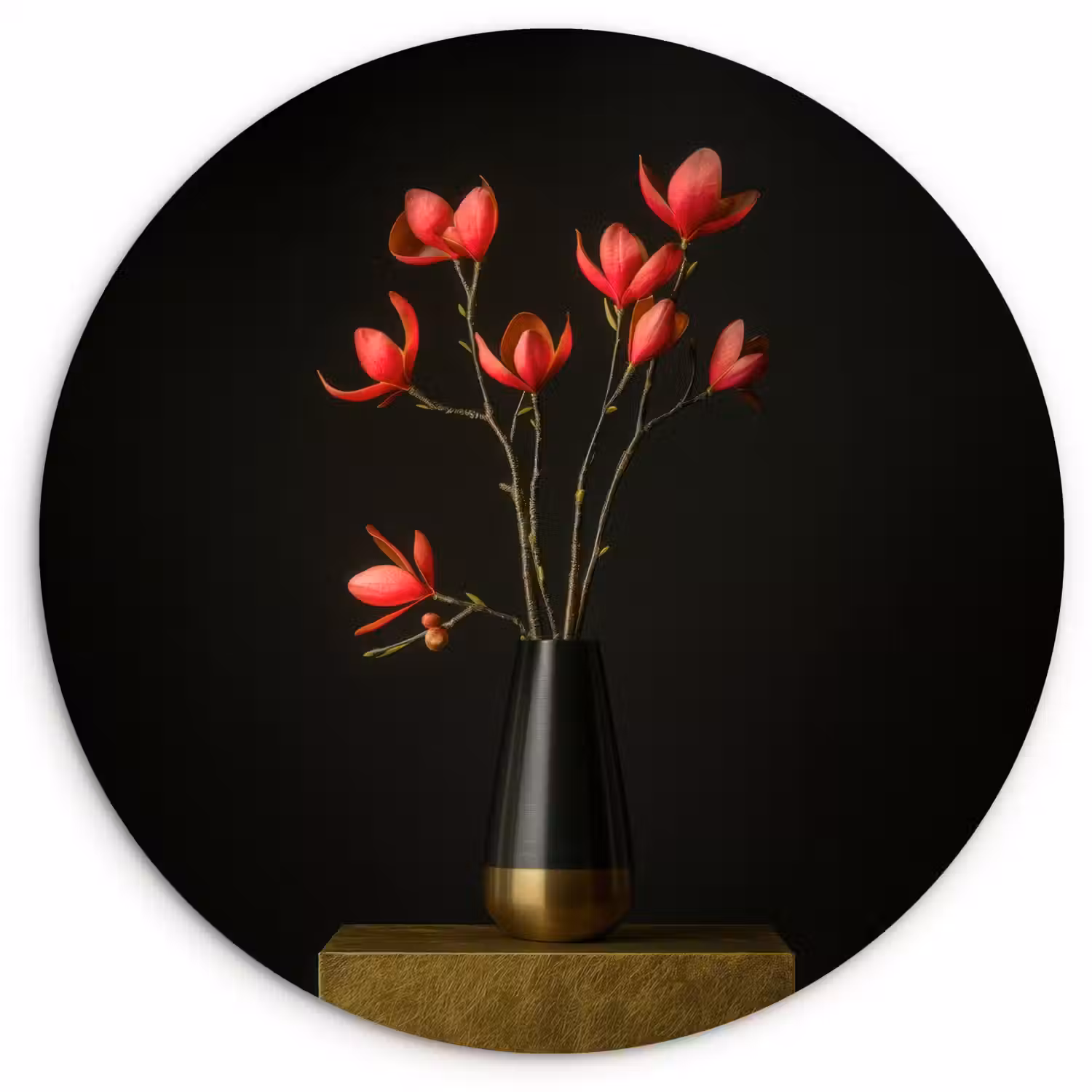 Rode - Bloemen - Vaas Wandcirkel kunststof plaat 5mm dik klein -3d