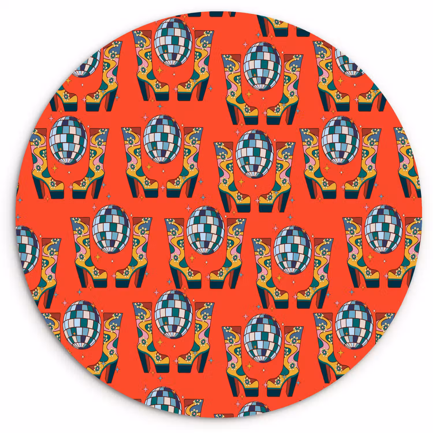 Rood - Disco - Patroon Wandcirkel kunststof plaat 5mm dik klein 188 -3d