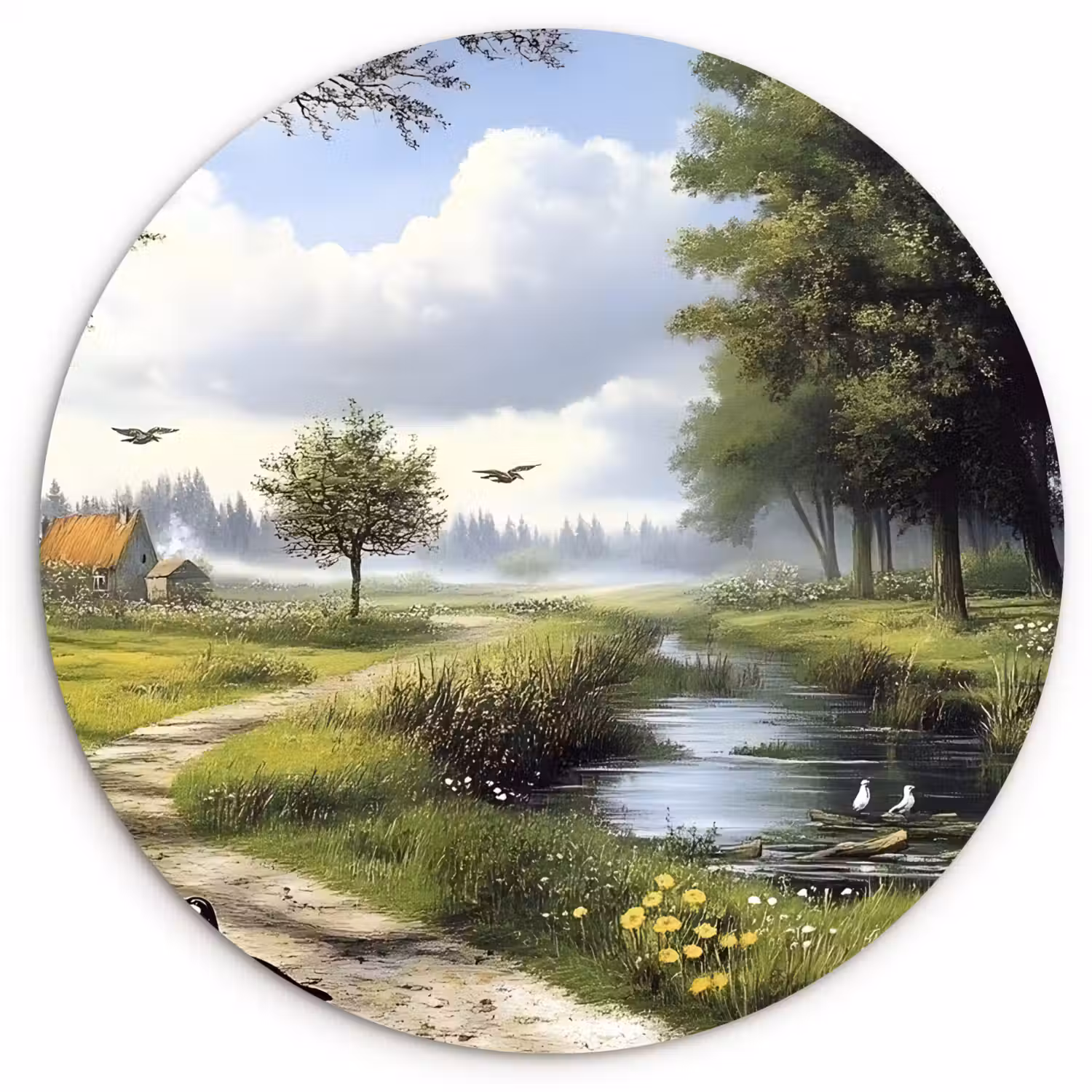 Zandpad - Groen landschap - Water Wandcirkel kunststof plaat 5mm dik klein -3d